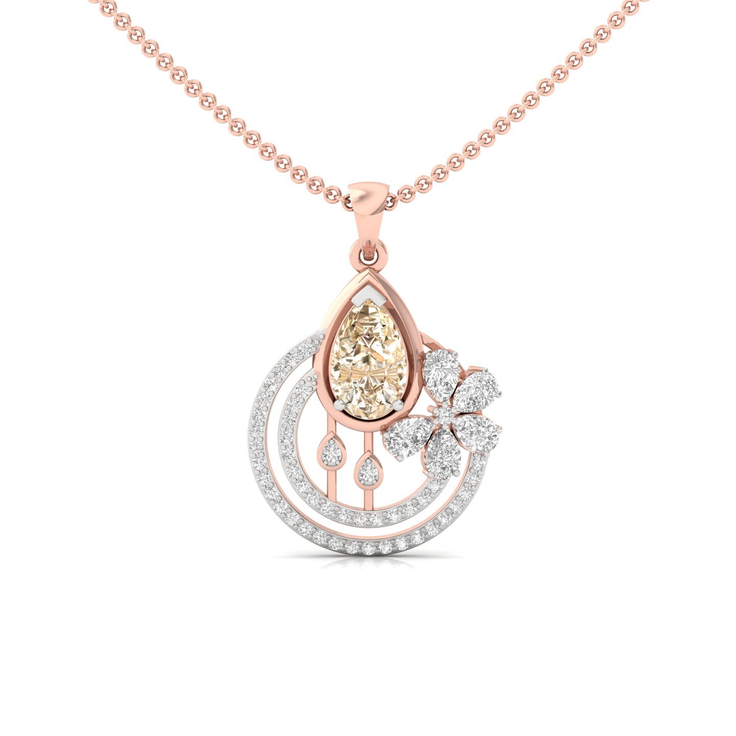 Pear Cut Champagne Sapphire & Diamond Pendant | Designer Lab Grown CVD Diamond Necklace (Without Chain) | 925 Silver | 10K | 14K | 18K - Rose Gold Main View