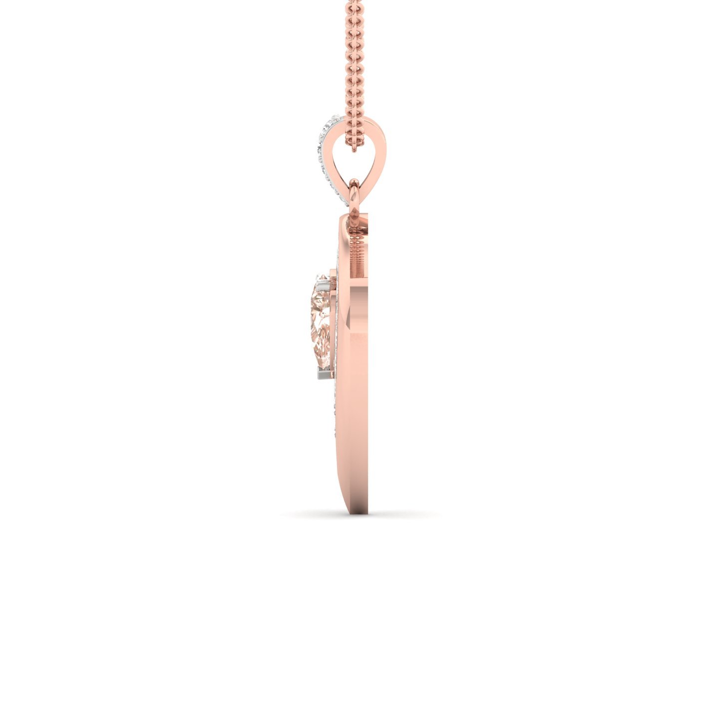 Pear Cut Peach Sapphire & Diamond Pendant | Halo Lab Grown CVD Diamond Necklace (Without Chain) | 925 Silver | 10K | 14K | 18K - View 3