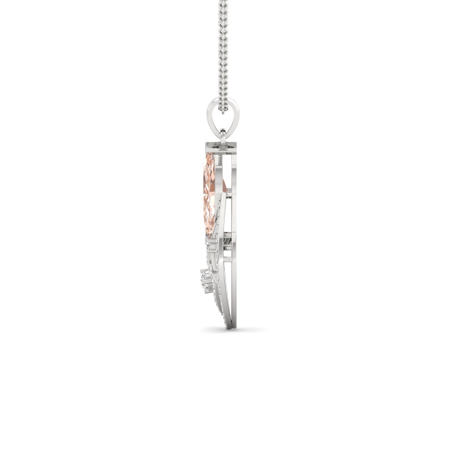 Marquise Cut Peach Sapphire & Diamond Pendant | Geometric Lab Grown CVD Diamond Necklace (Without Chain) | 925 Silver | 10K | 14K | 18K - View 3