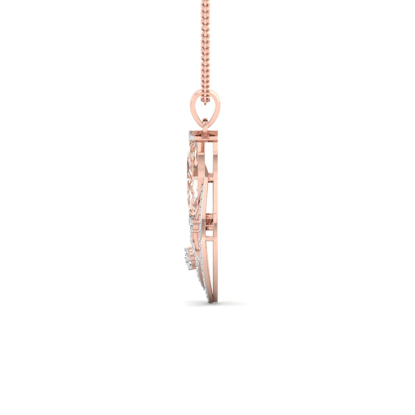 Marquise Cut Peach Sapphire & Diamond Pendant | Geometric Lab Grown CVD Diamond Necklace (Without Chain) | 925 Silver | 10K | 14K | 18K - View 3