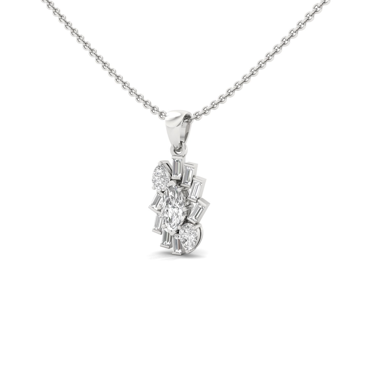Marquise, Pear & Baguette Diamond Pendant | Multi-Cut Designer Lab Grown Diamond Necklace (Without Chain) | 925 Silver | 10K | 14K | 18K - View 2