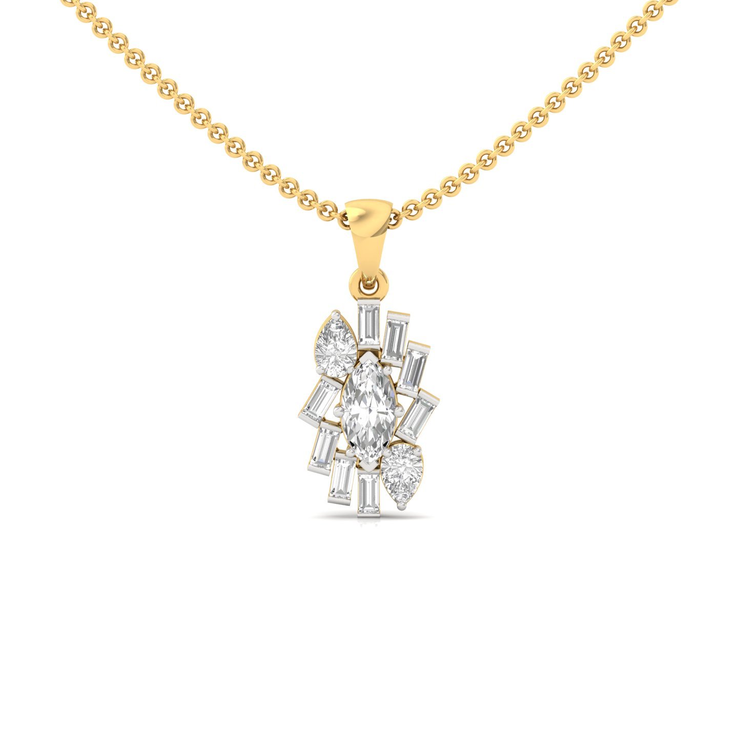 Marquise, Pear & Baguette Diamond Pendant | Multi-Cut Designer Lab Grown Diamond Necklace (Without Chain) | 925 Silver | 10K | 14K | 18K - Gold Main View