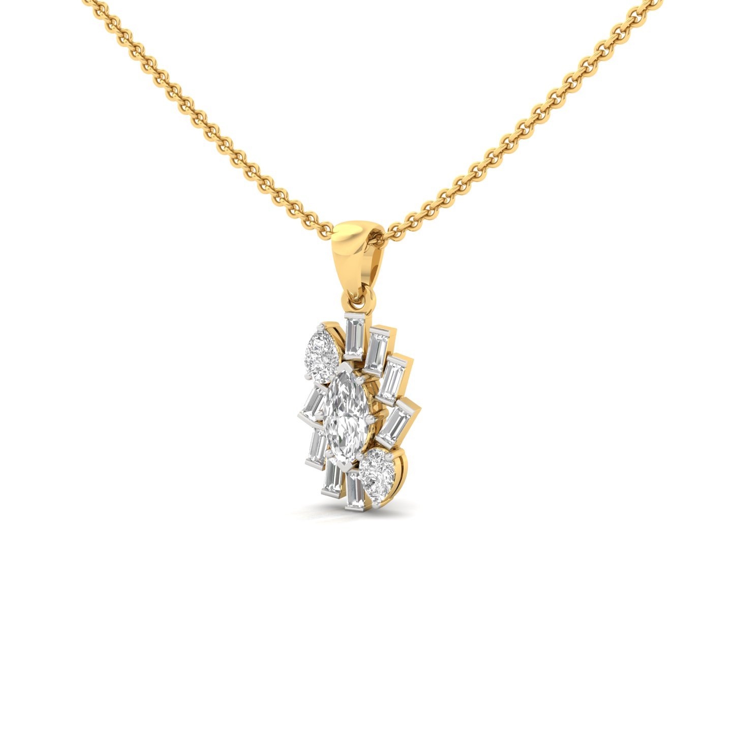 Marquise, Pear & Baguette Diamond Pendant | Multi-Cut Designer Lab Grown Diamond Necklace (Without Chain) | 925 Silver | 10K | 14K | 18K - View 2