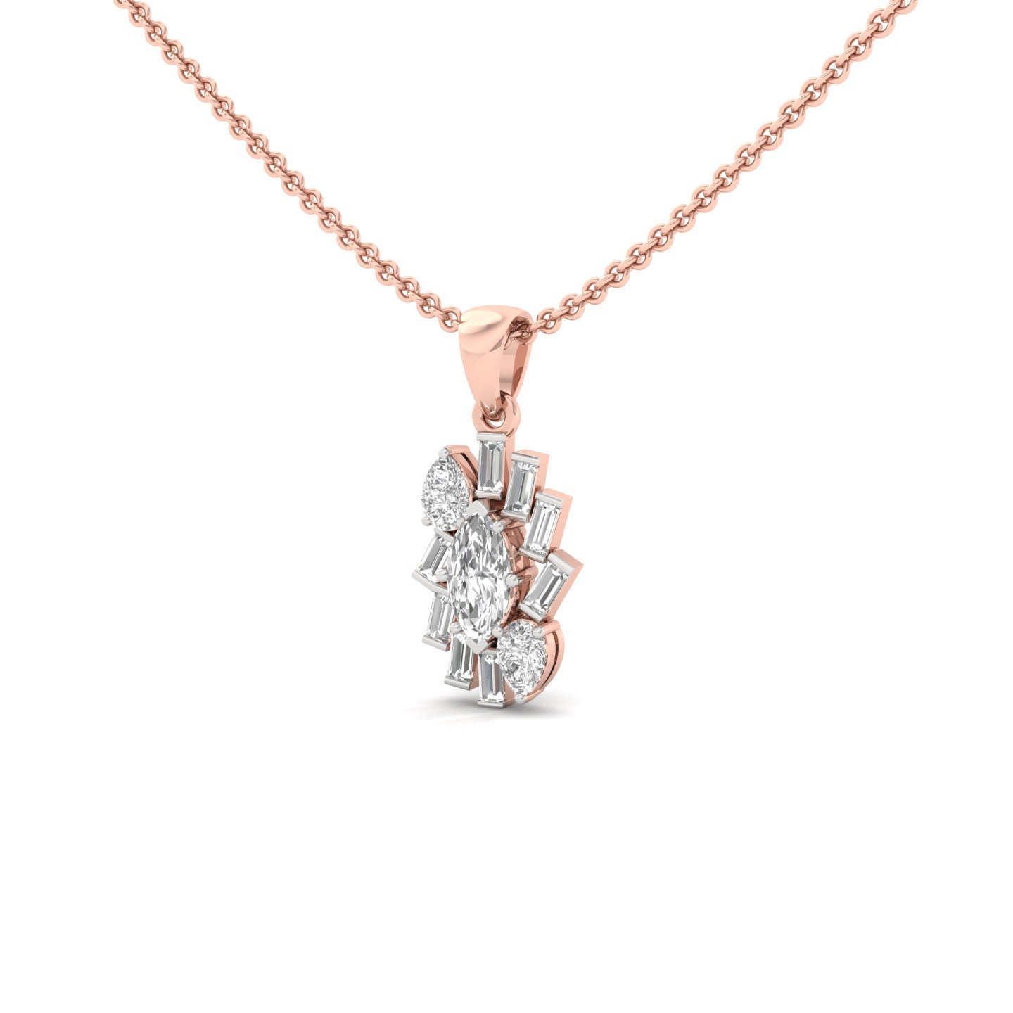 Marquise, Pear & Baguette Diamond Pendant | Multi-Cut Designer Lab Grown Diamond Necklace (Without Chain) | 925 Silver | 10K | 14K | 18K - View 2