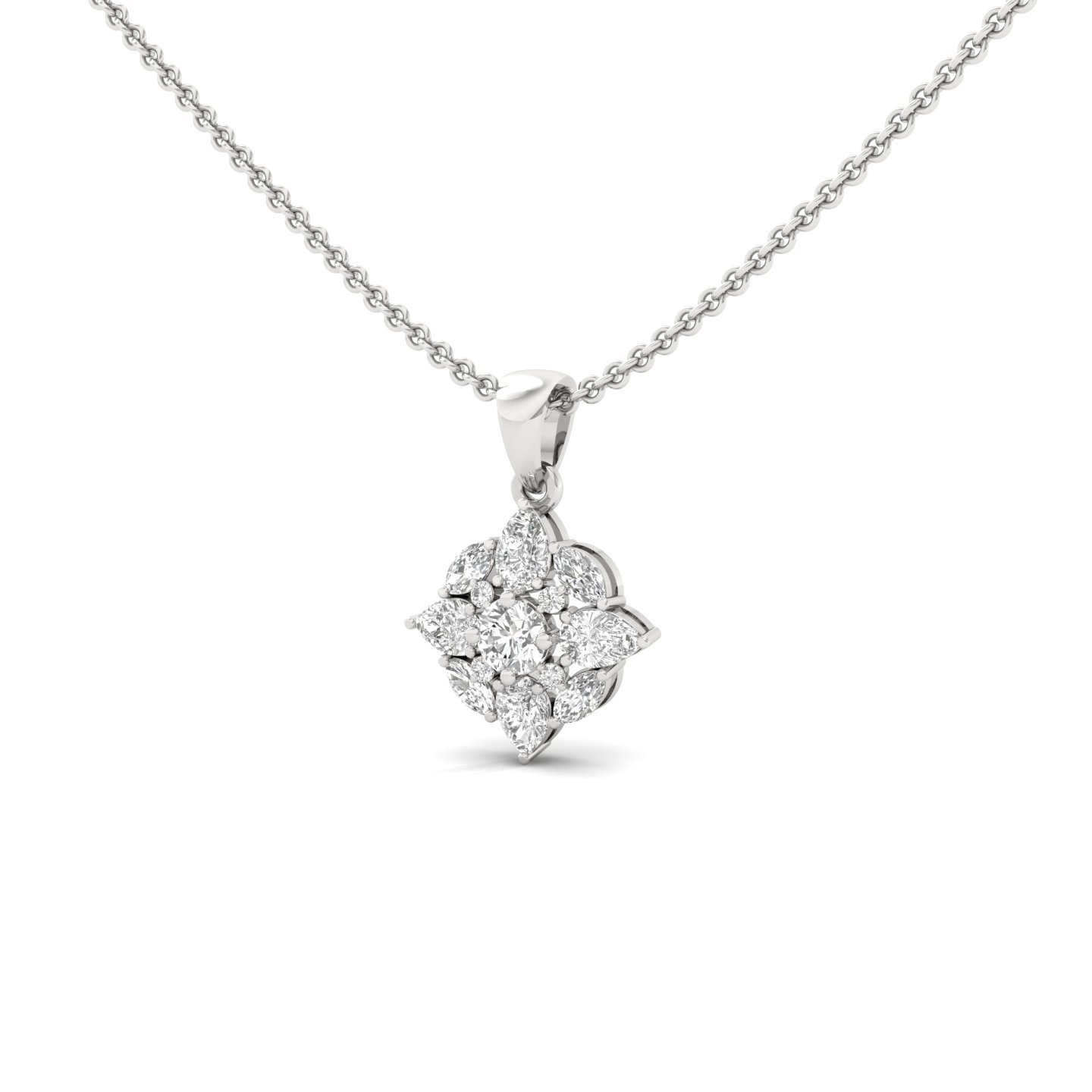 Pear, Marquise & Round Diamond Pendant | Cluster Style Lab Grown Diamond Necklace (Without Chain) | 925 Silver | 10K | 14K | 18K - View 2