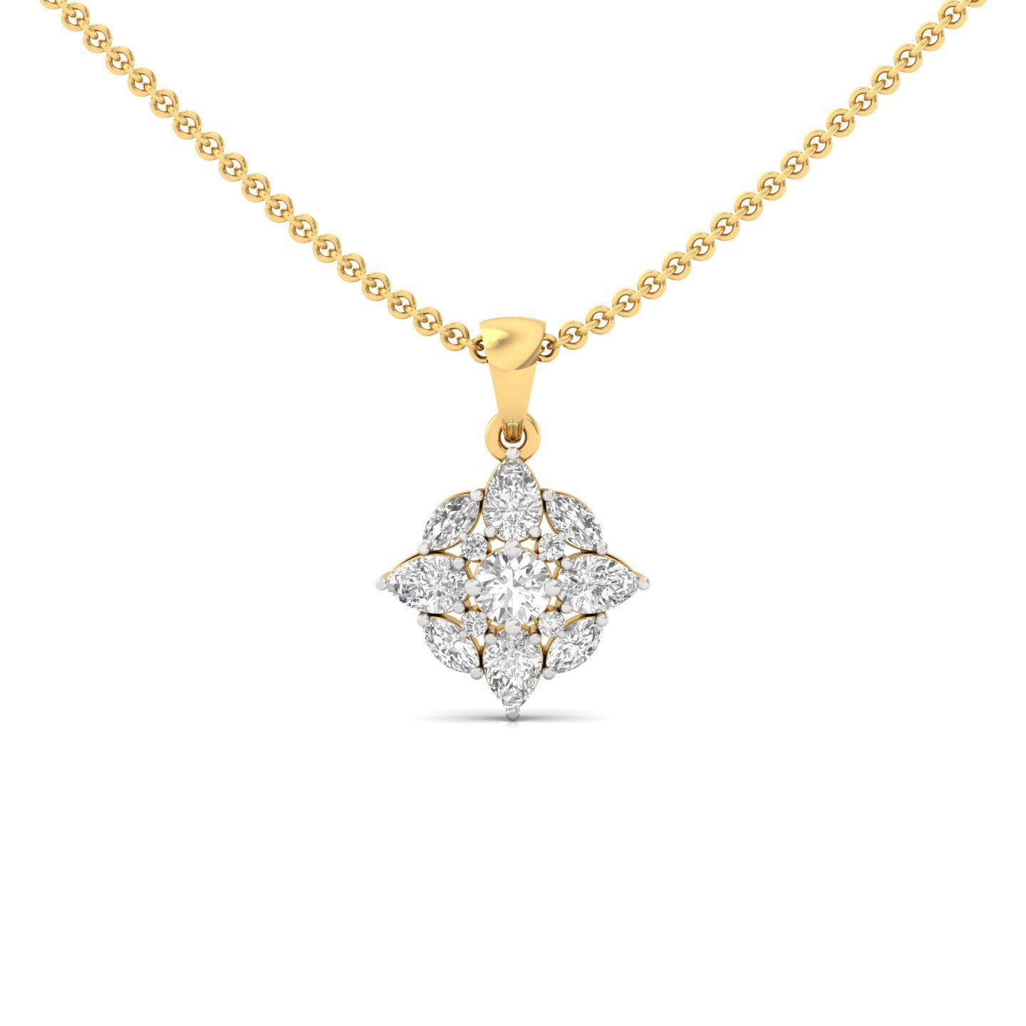 Pear, Marquise & Round Diamond Pendant | Cluster Style Lab Grown Diamond Necklace (Without Chain) | 925 Silver | 10K | 14K | 18K - Gold Main View