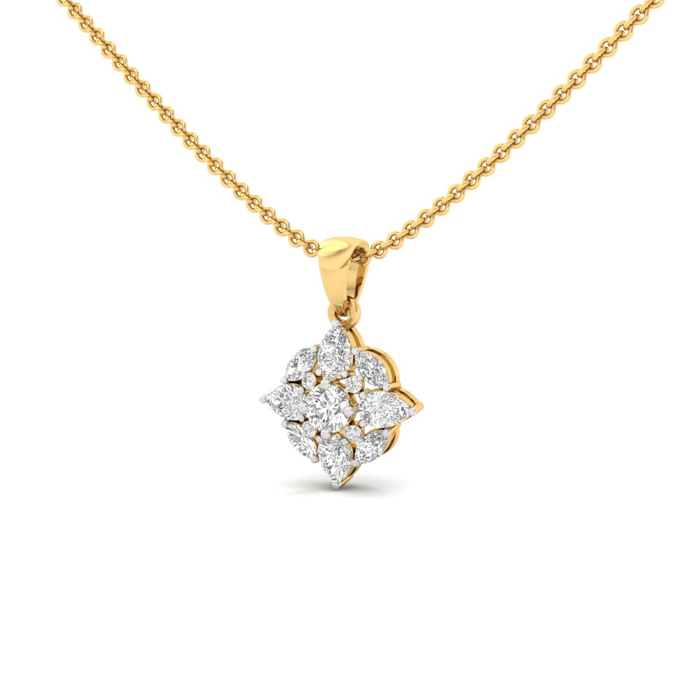 Pear, Marquise & Round Diamond Pendant | Cluster Style Lab Grown Diamond Necklace (Without Chain) | 925 Silver | 10K | 14K | 18K - View 2