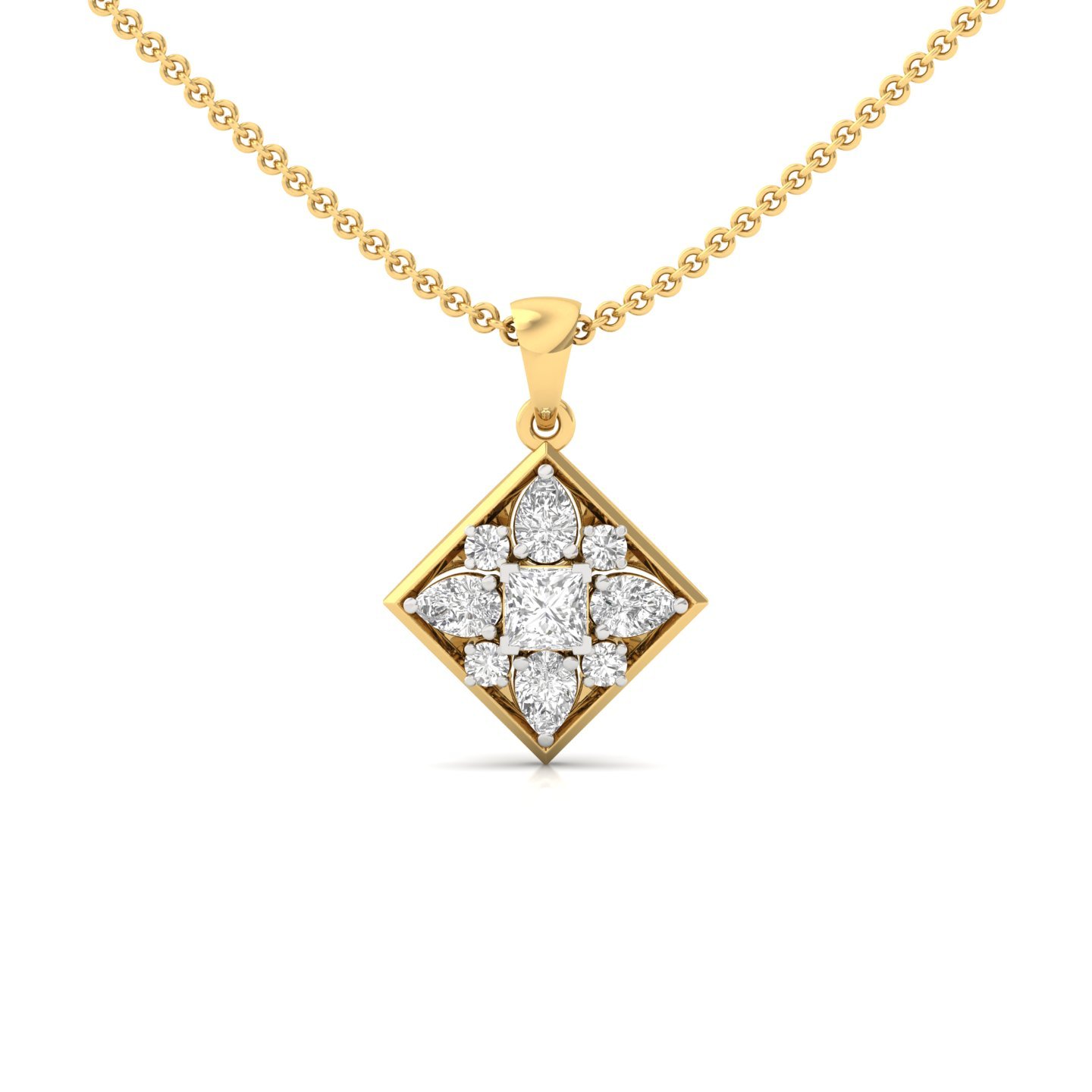 Princess & Pear Diamond Pendant | Geometric Cluster Lab Grown Diamond Necklace (Without Chain) | 925 Silver | 10K | 14K | 18K - Gold Main View