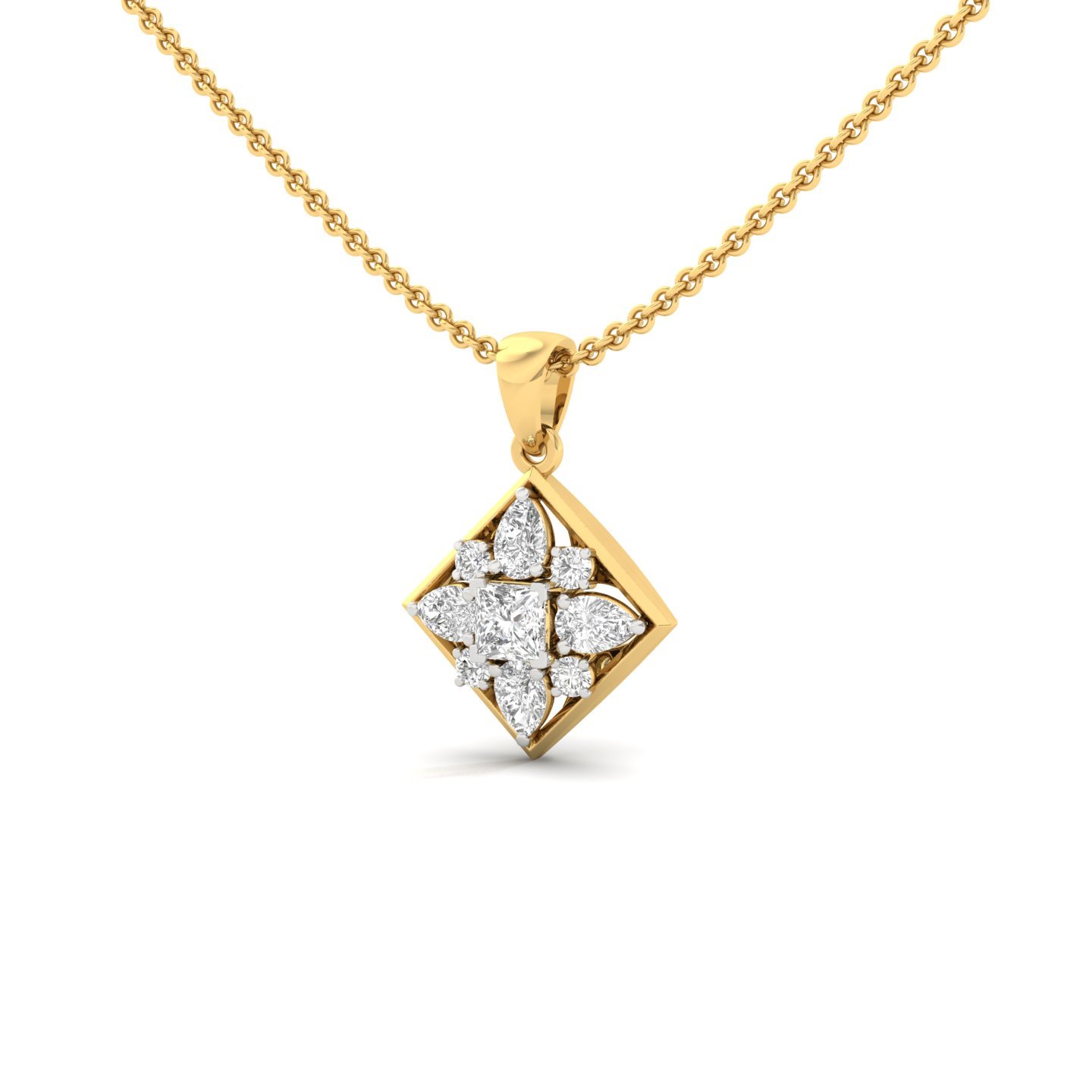 Princess & Pear Diamond Pendant | Geometric Cluster Lab Grown Diamond Necklace (Without Chain) | 925 Silver | 10K | 14K | 18K - View 2