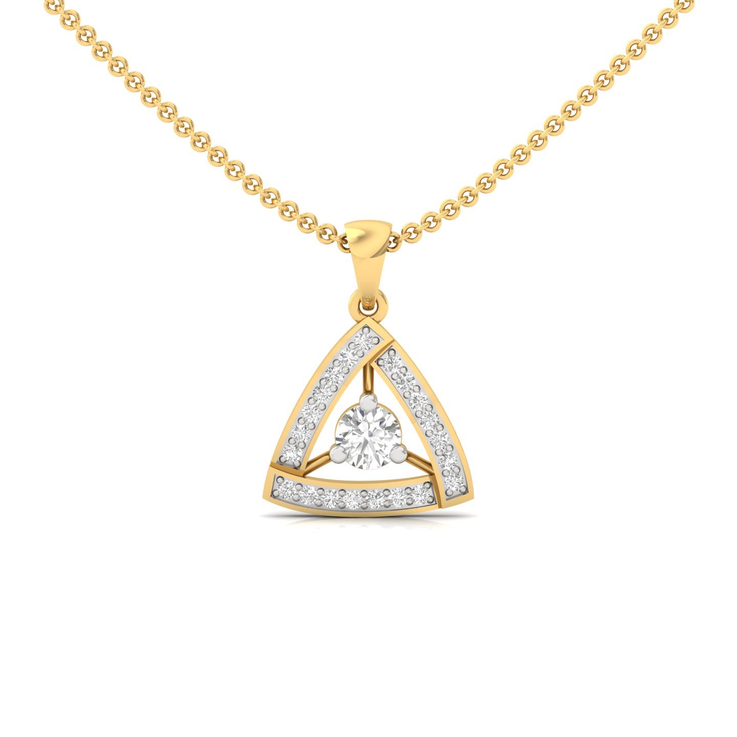 Round Diamond Triangle Pendant | Modern Geometric Lab Grown Diamond Necklace (Without Chain) | 925 Silver | 10K | 14K | 18K - Gold Main View