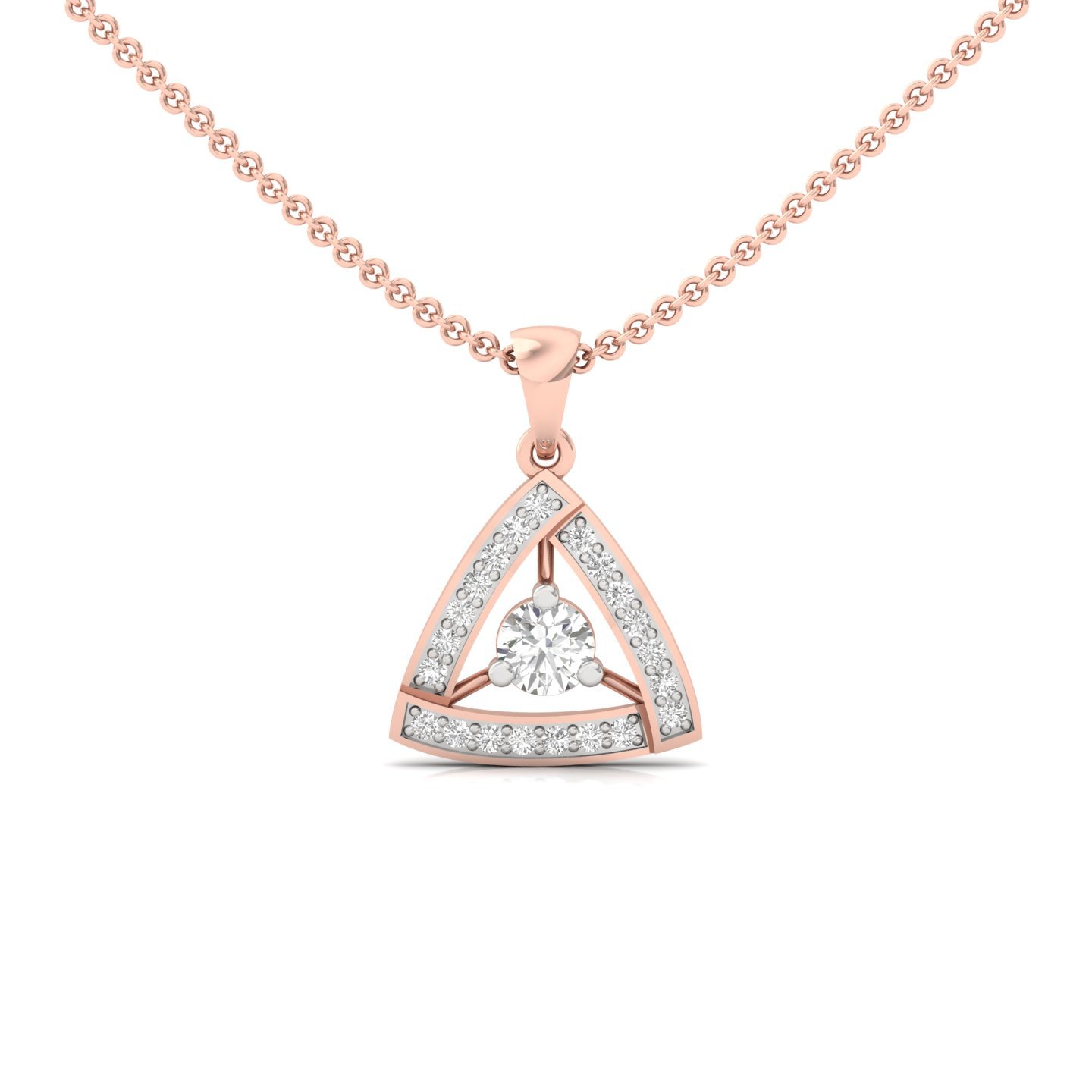 Round Diamond Triangle Pendant | Modern Geometric Lab Grown Diamond Necklace (Without Chain) | 925 Silver | 10K | 14K | 18K - Rose Gold Main View