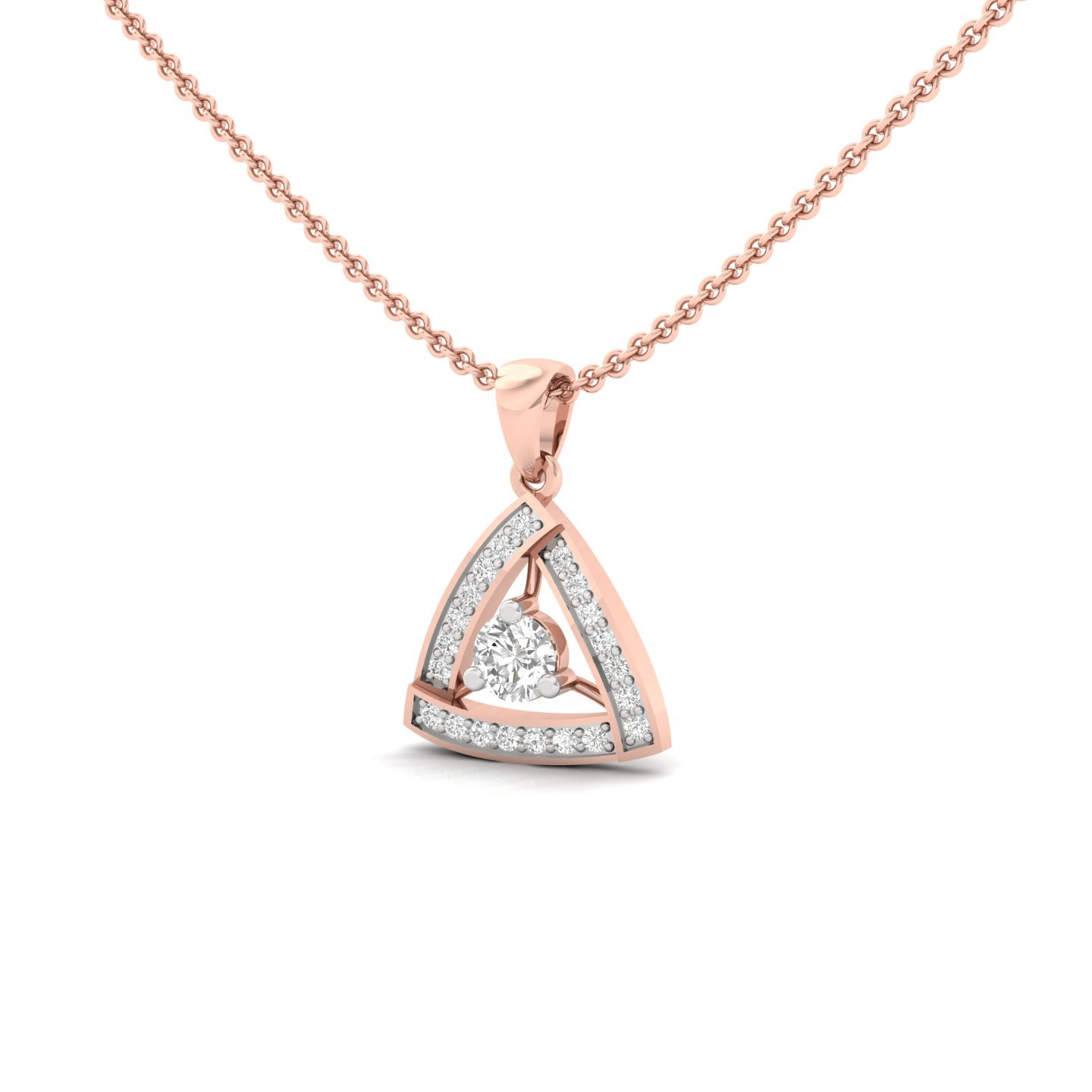 Round Diamond Triangle Pendant | Modern Geometric Lab Grown Diamond Necklace (Without Chain) | 925 Silver | 10K | 14K | 18K - View 2