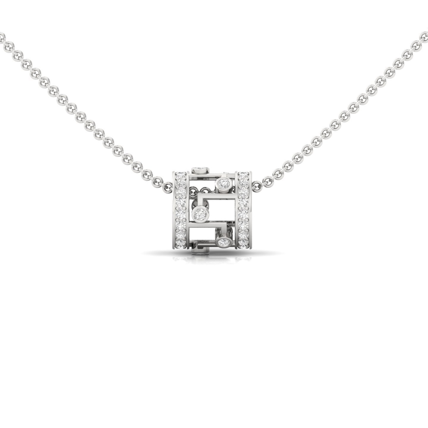 Diamond Barrel Pendant | Modern Cylinder Lab Grown Diamond Necklace (Without Chain) | 925 Silver | 10K | 14K | 18K - Main View
