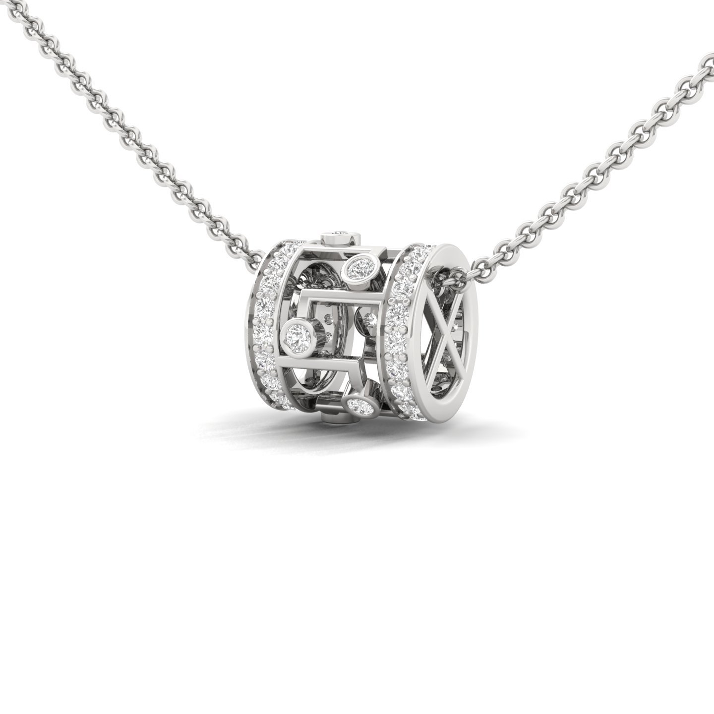 Diamond Barrel Pendant | Modern Cylinder Lab Grown Diamond Necklace (Without Chain) | 925 Silver | 10K | 14K | 18K - View 2