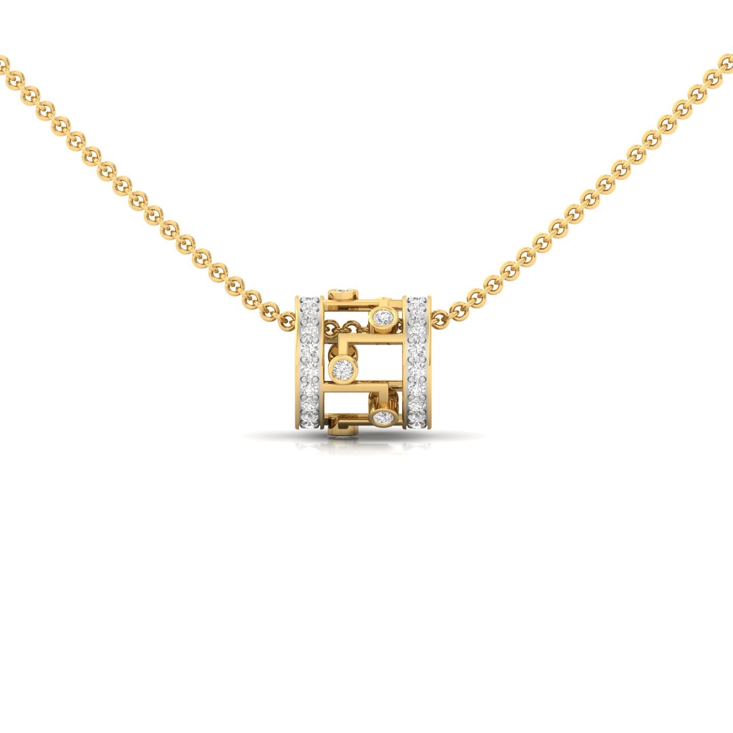 Diamond Barrel Pendant | Modern Cylinder Lab Grown Diamond Necklace (Without Chain) | 925 Silver | 10K | 14K | 18K - Gold Main View