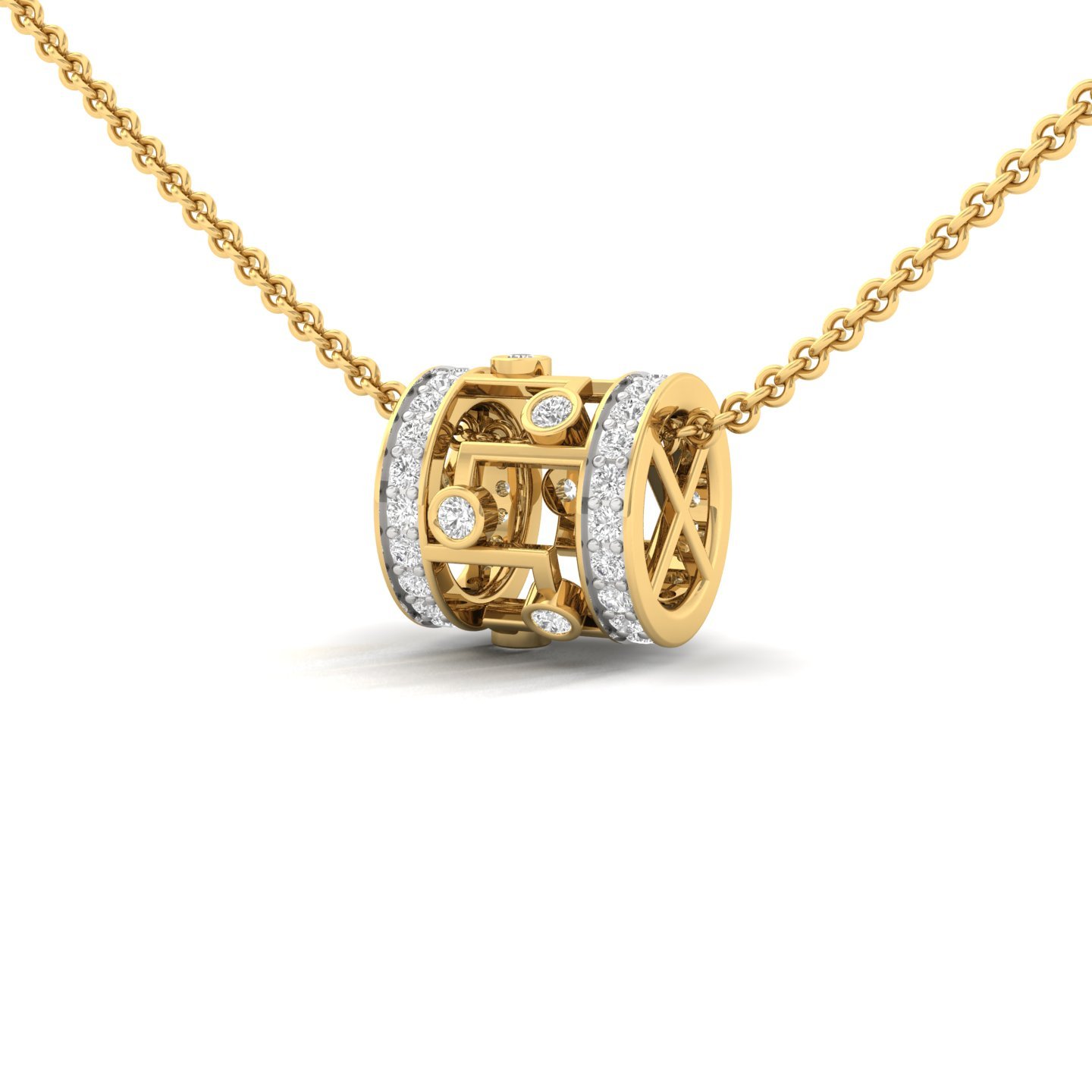 Diamond Barrel Pendant | Modern Cylinder Lab Grown Diamond Necklace (Without Chain) | 925 Silver | 10K | 14K | 18K - View 2