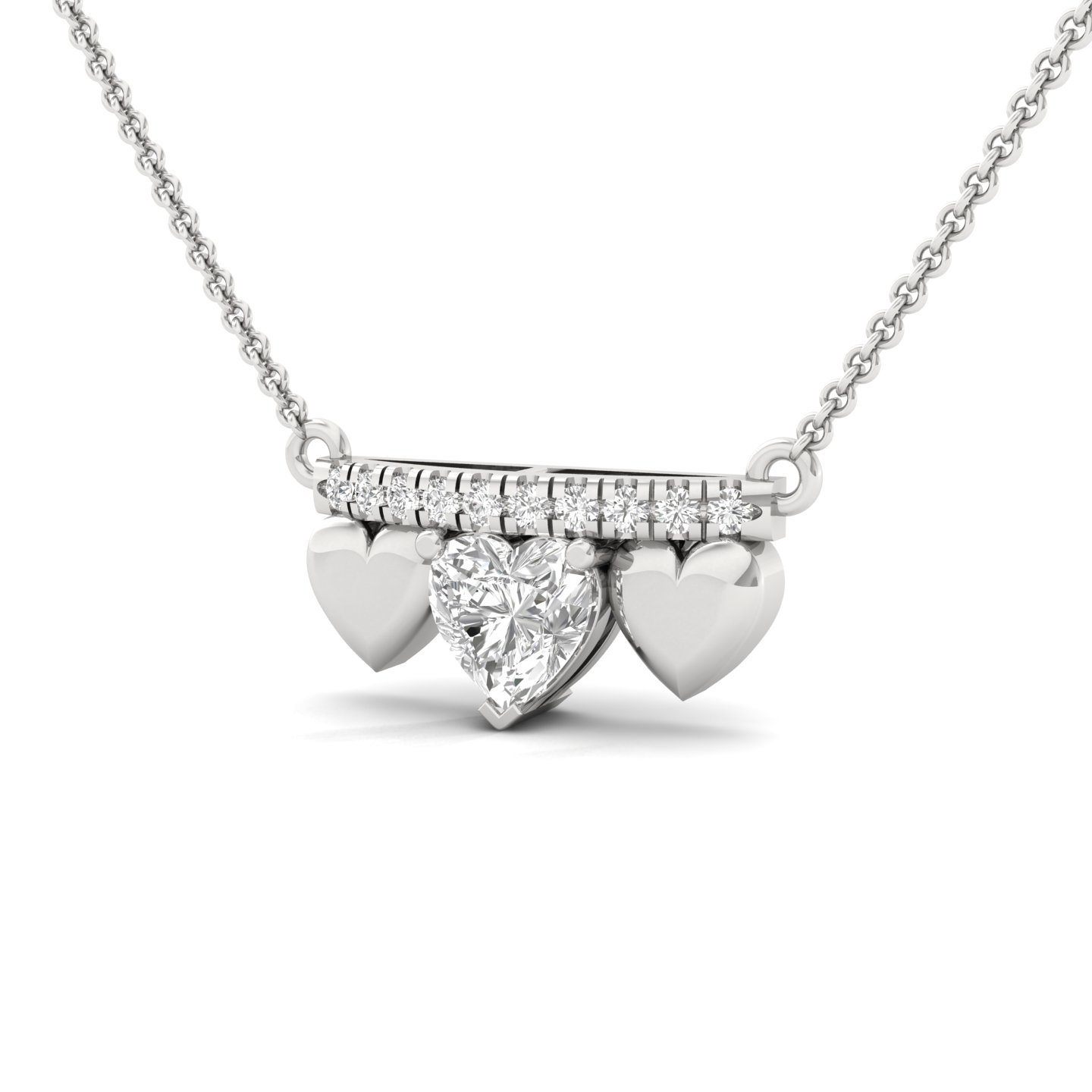 Heart Shape Diamond Pendant Necklace | Lab Grown Diamond | Triple Heart Design (Without Chain) | 925 Silver | 10K | 14K | 18K - View 2