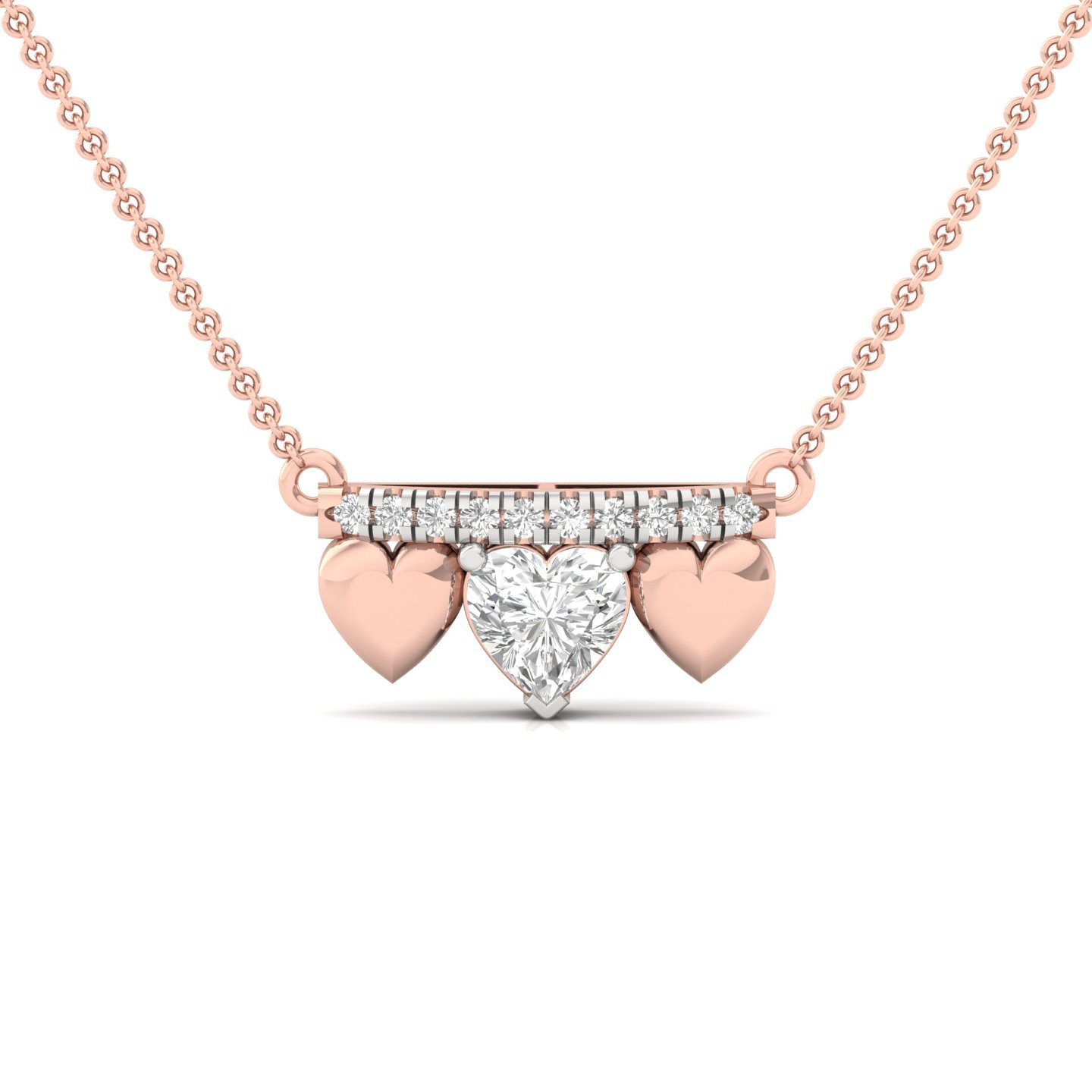 Heart Shape Diamond Pendant Necklace | Lab Grown Diamond | Triple Heart Design (Without Chain) | 925 Silver | 10K | 14K | 18K - Rose Gold Main View