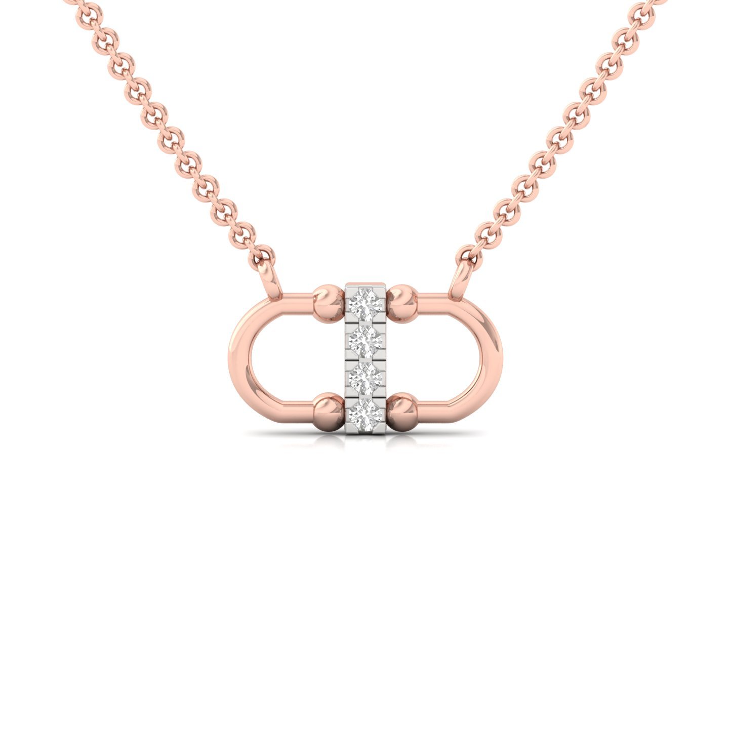 Round Cut Diamond Bar Pendant | Modern Lab Grown CVD Diamond Necklace (Without Chain) | 925 Silver | 10K | 14K | 18K - Rose Gold Main View