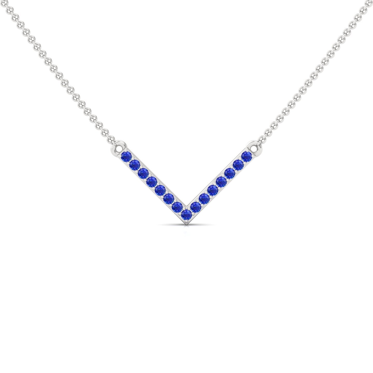 Round Cut Blue Sapphire V-Shape Pendant | Lab Grown Gemstone Necklace (Without Chain) | 925 Silver | 10K | 14K | 18K - Main View
