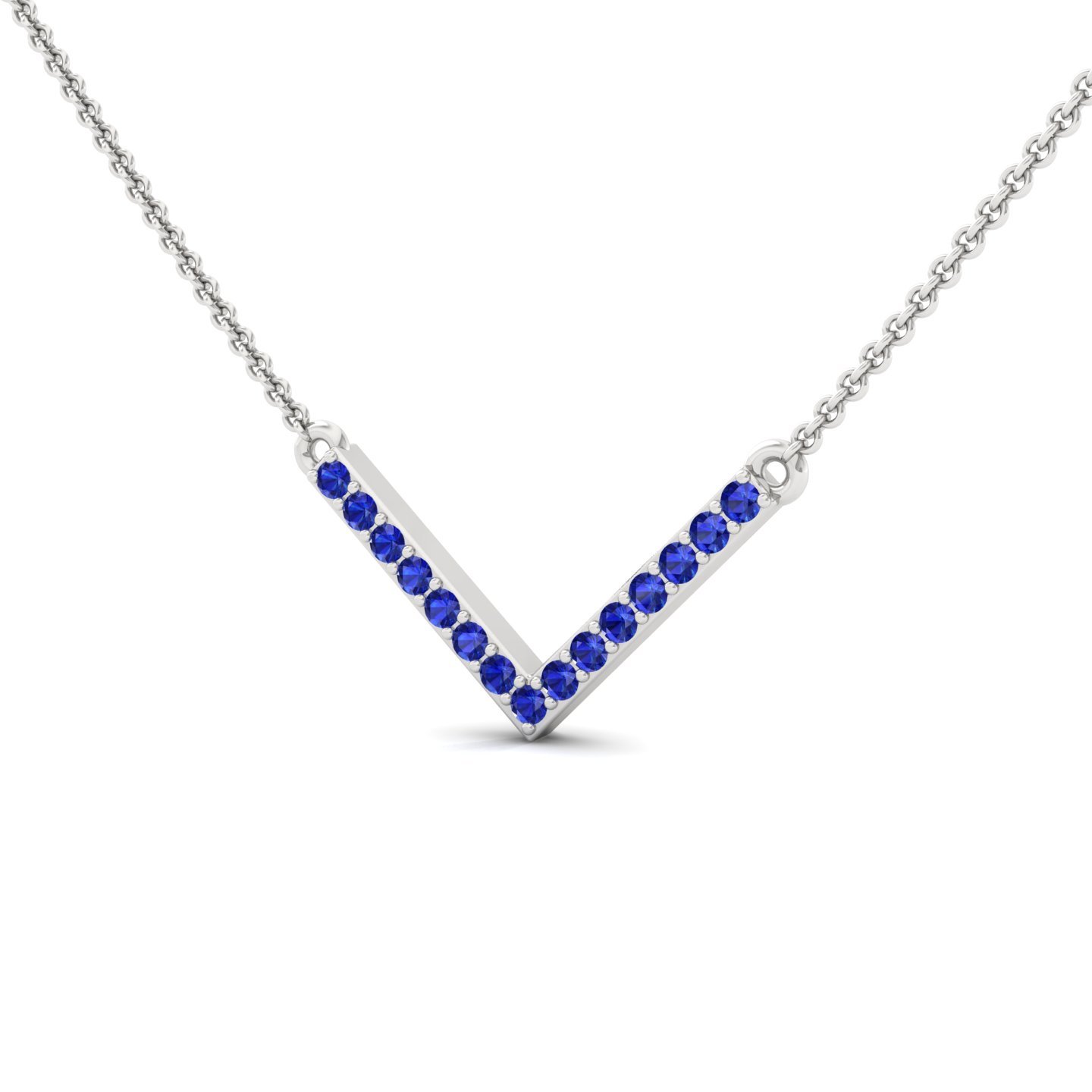 Round Cut Blue Sapphire V-Shape Pendant | Lab Grown Gemstone Necklace (Without Chain) | 925 Silver | 10K | 14K | 18K - View 2