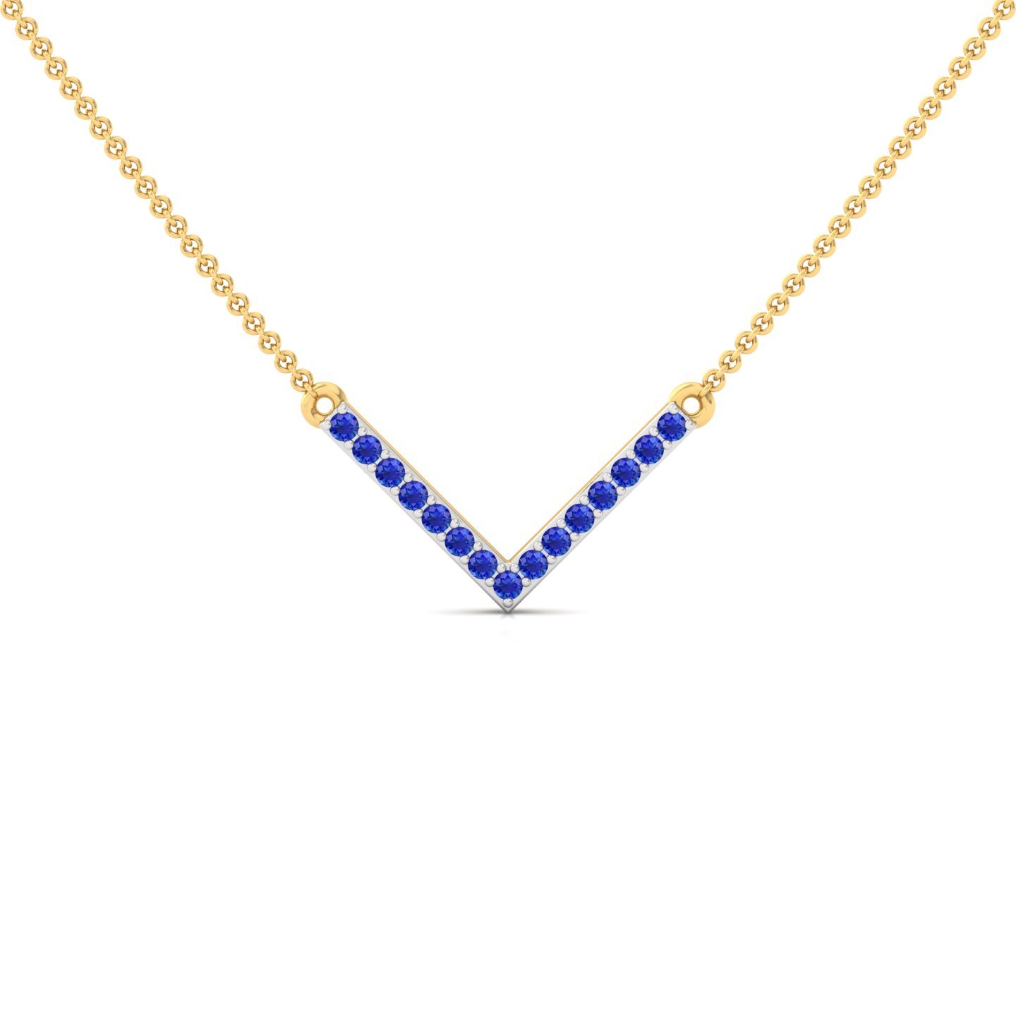 Round Cut Blue Sapphire V-Shape Pendant | Lab Grown Gemstone Necklace (Without Chain) | 925 Silver | 10K | 14K | 18K - Gold Main View