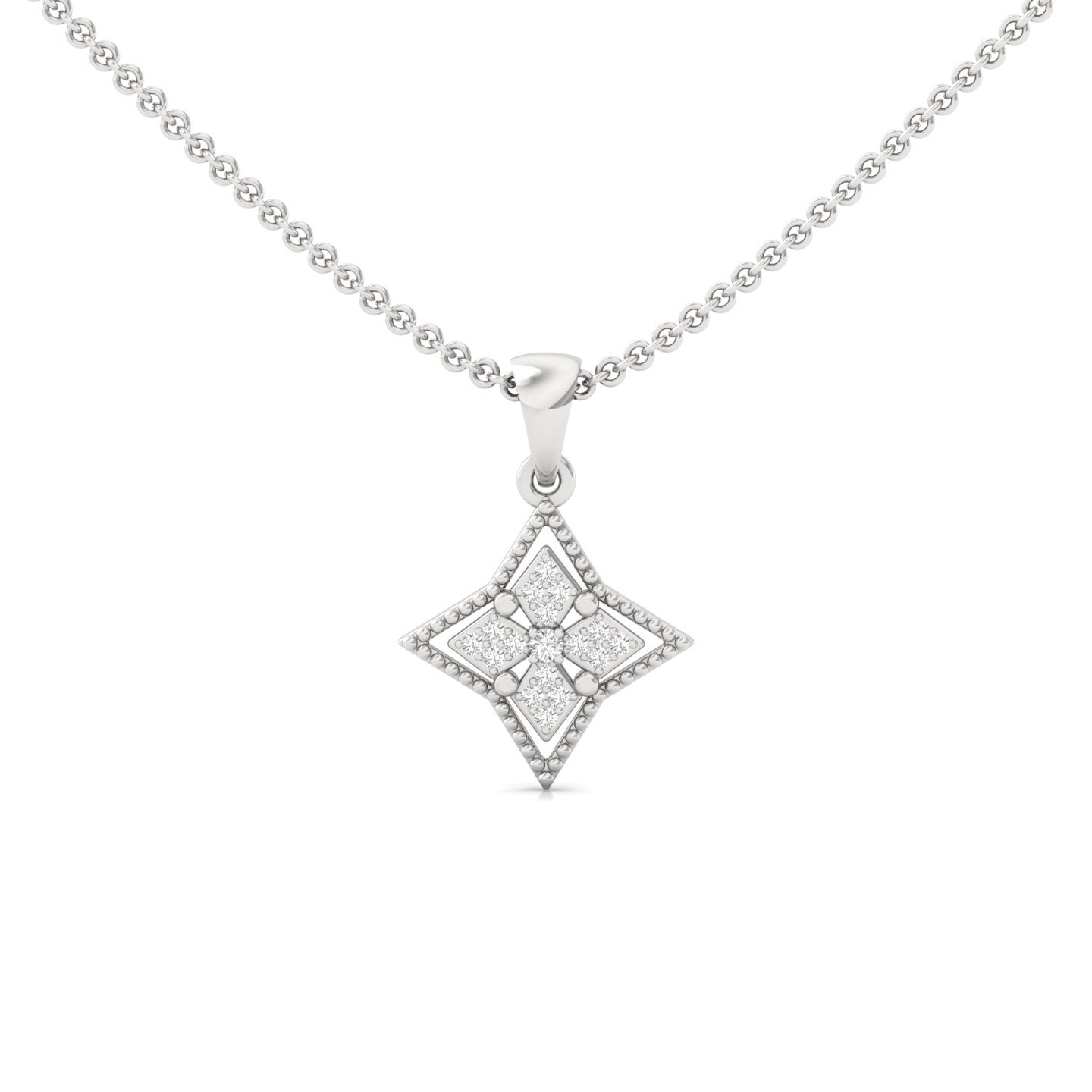 Round Cut Diamond Star Pendant | Pave & Prong Setting Lab Grown CVD Diamond Necklace (Without Chain) | 925 Silver | 10K | 14K | 18K - Main View