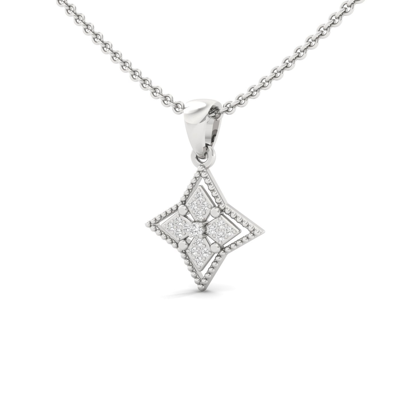 Round Cut Diamond Star Pendant | Pave & Prong Setting Lab Grown CVD Diamond Necklace (Without Chain) | 925 Silver | 10K | 14K | 18K - View 2