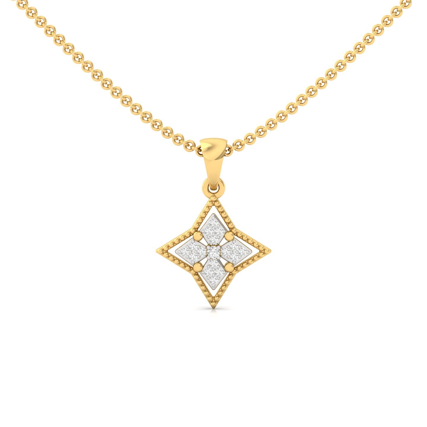 Round Cut Diamond Star Pendant | Pave & Prong Setting Lab Grown CVD Diamond Necklace (Without Chain) | 925 Silver | 10K | 14K | 18K - Gold Main View