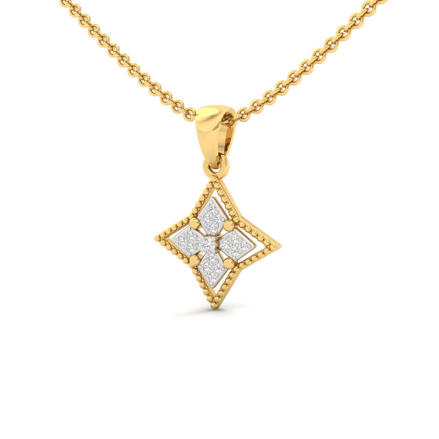 Round Cut Diamond Star Pendant | Pave & Prong Setting Lab Grown CVD Diamond Necklace (Without Chain) | 925 Silver | 10K | 14K | 18K - View 2