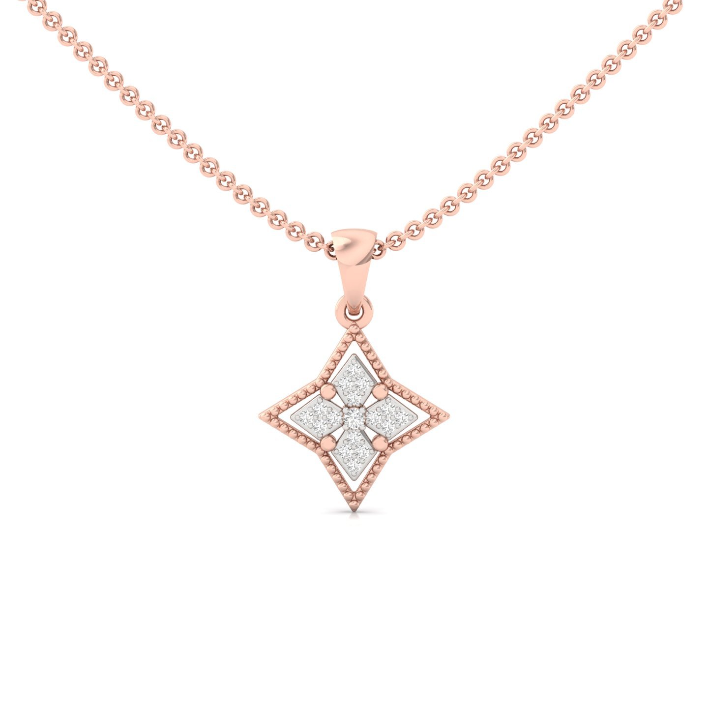 Round Cut Diamond Star Pendant | Pave & Prong Setting Lab Grown CVD Diamond Necklace (Without Chain) | 925 Silver | 10K | 14K | 18K - Rose Gold Main View