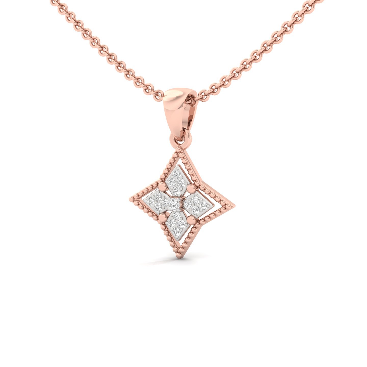 Round Cut Diamond Star Pendant | Pave & Prong Setting Lab Grown CVD Diamond Necklace (Without Chain) | 925 Silver | 10K | 14K | 18K - View 2