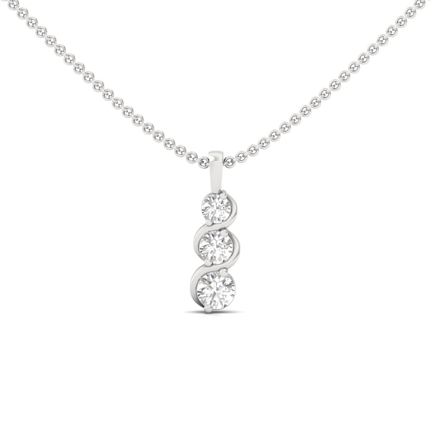 Round Cut Diamond Journey Pendant | 3 Stone Lab Grown CVD Diamond Necklace (Without Chain) | 925 Silver | 10K | 14K | 18K - Main View