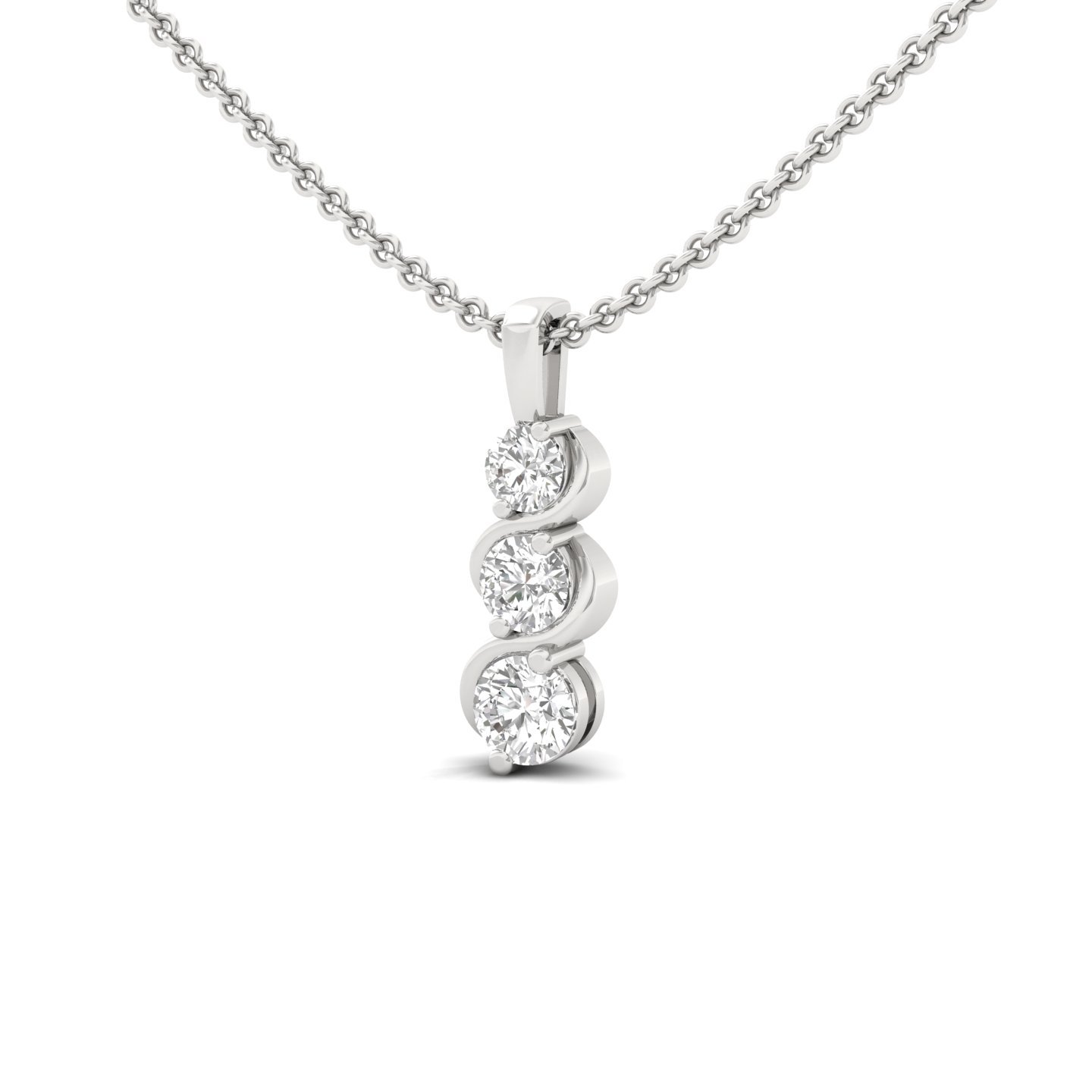 Round Cut Diamond Journey Pendant | 3 Stone Lab Grown CVD Diamond Necklace (Without Chain) | 925 Silver | 10K | 14K | 18K - View 2