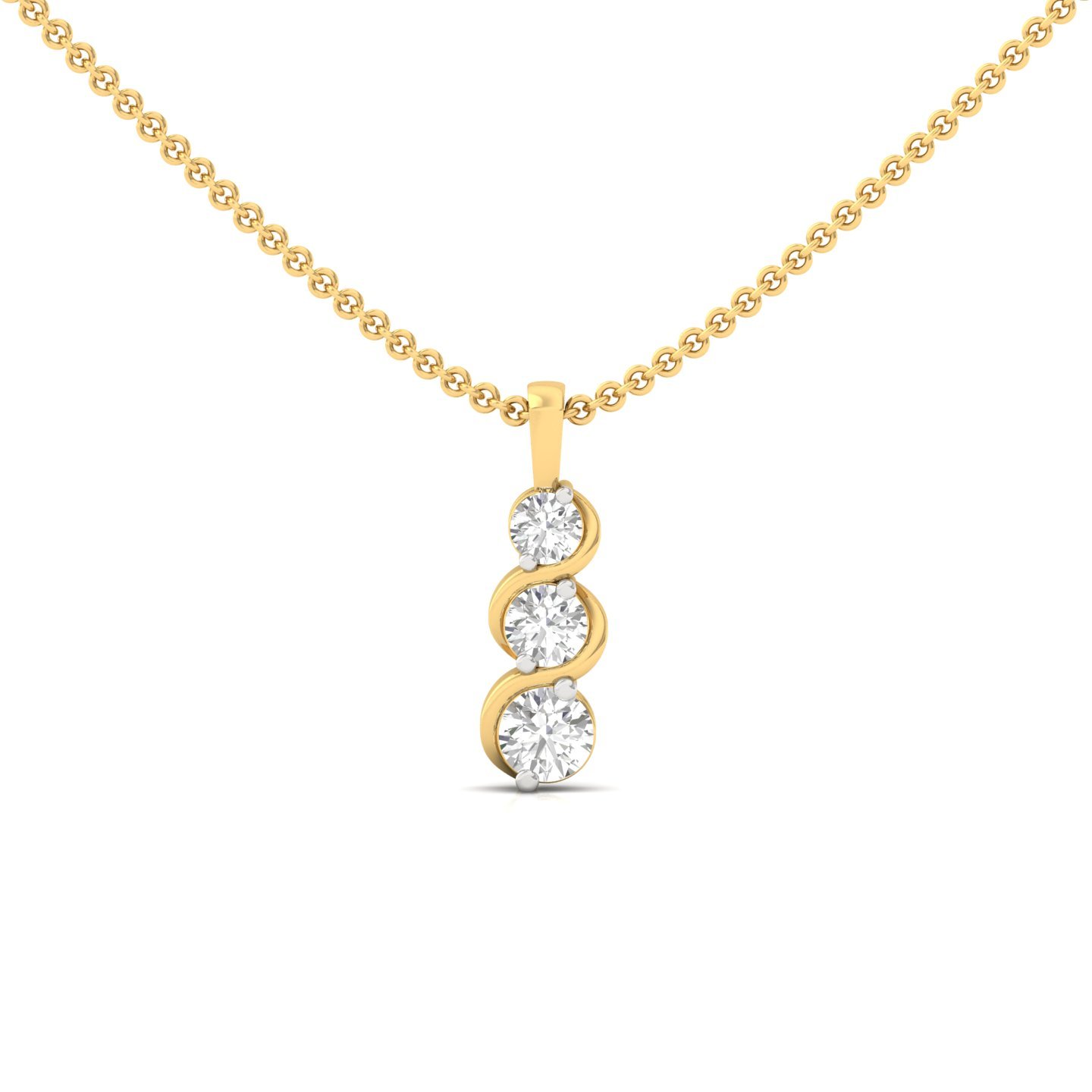 Round Cut Diamond Journey Pendant | 3 Stone Lab Grown CVD Diamond Necklace (Without Chain) | 925 Silver | 10K | 14K | 18K - Gold Main View