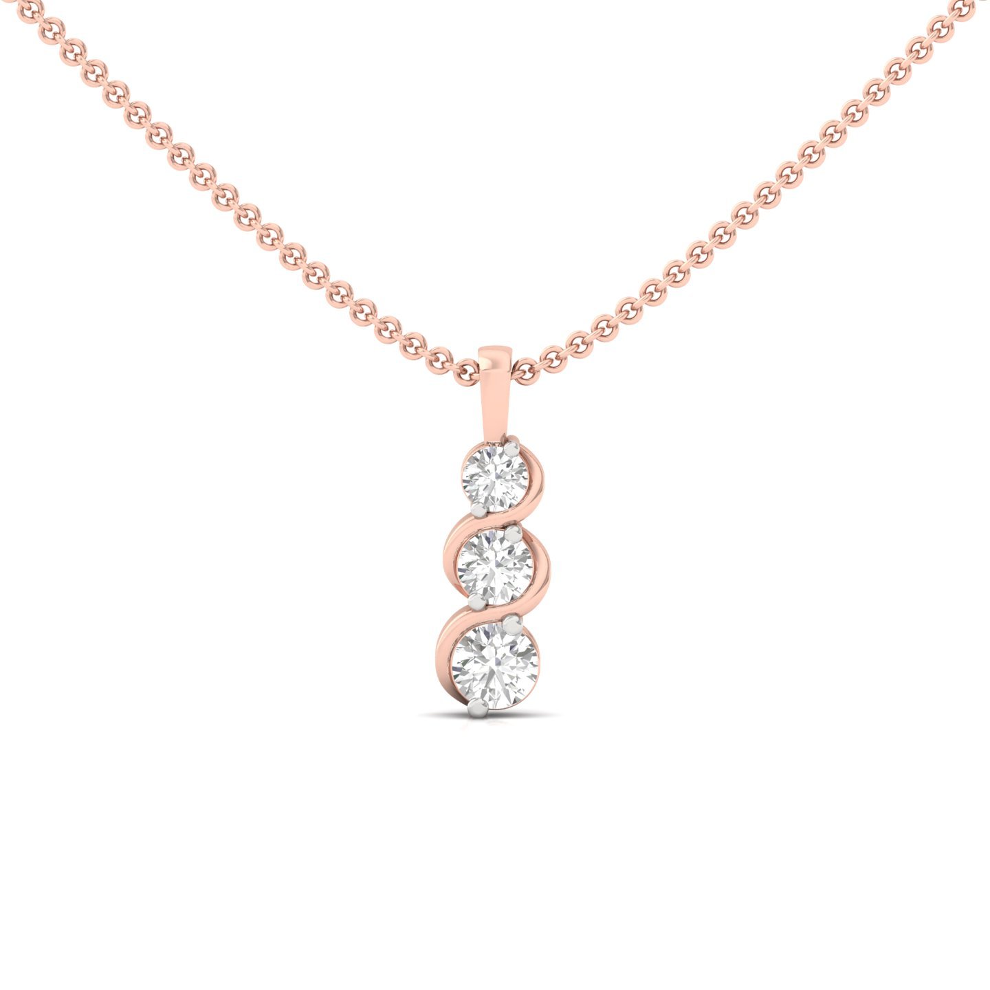 Round Cut Diamond Journey Pendant | 3 Stone Lab Grown CVD Diamond Necklace (Without Chain) | 925 Silver | 10K | 14K | 18K - View 2