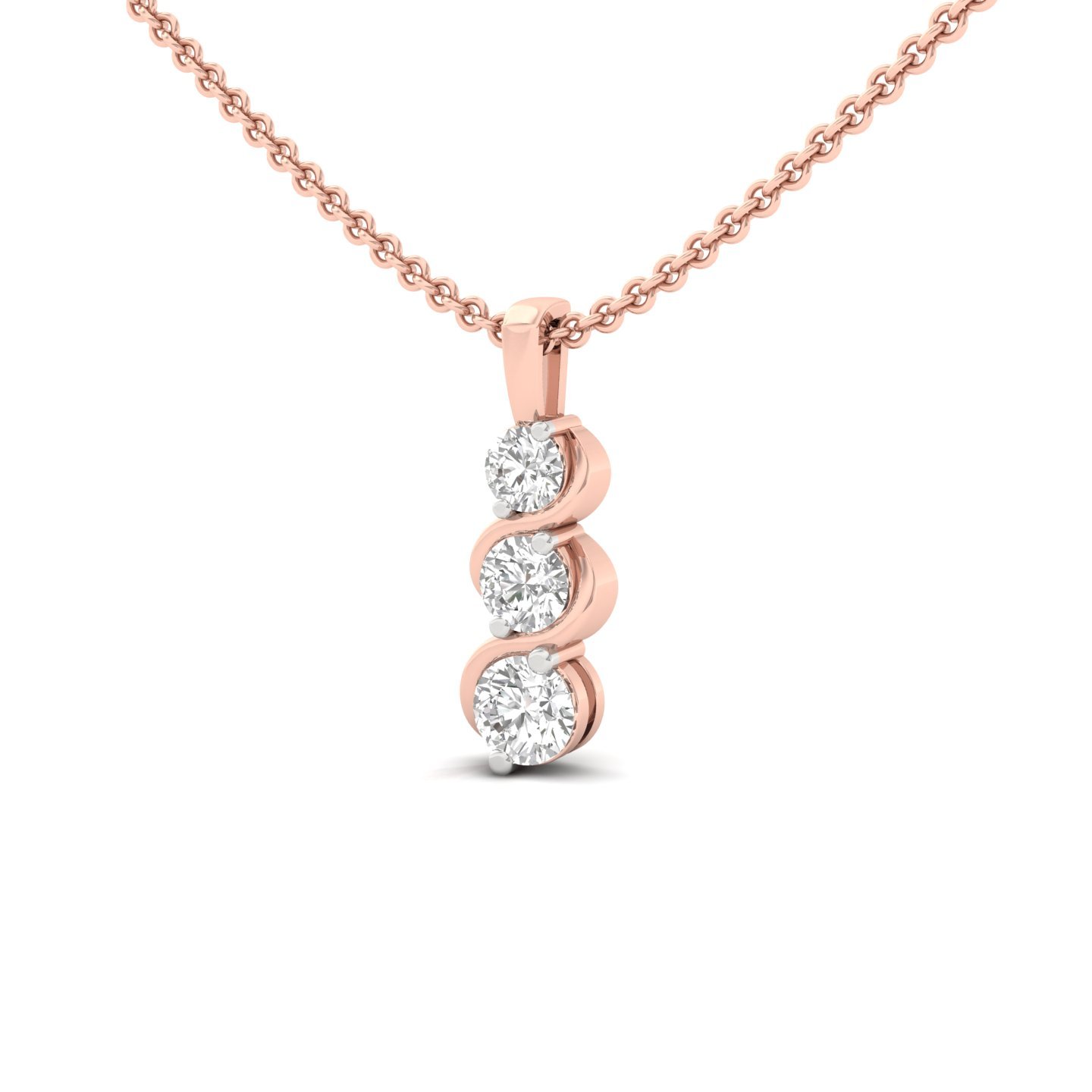 Round Cut Diamond Journey Pendant | 3 Stone Lab Grown CVD Diamond Necklace (Without Chain) | 925 Silver | 10K | 14K | 18K - View 3