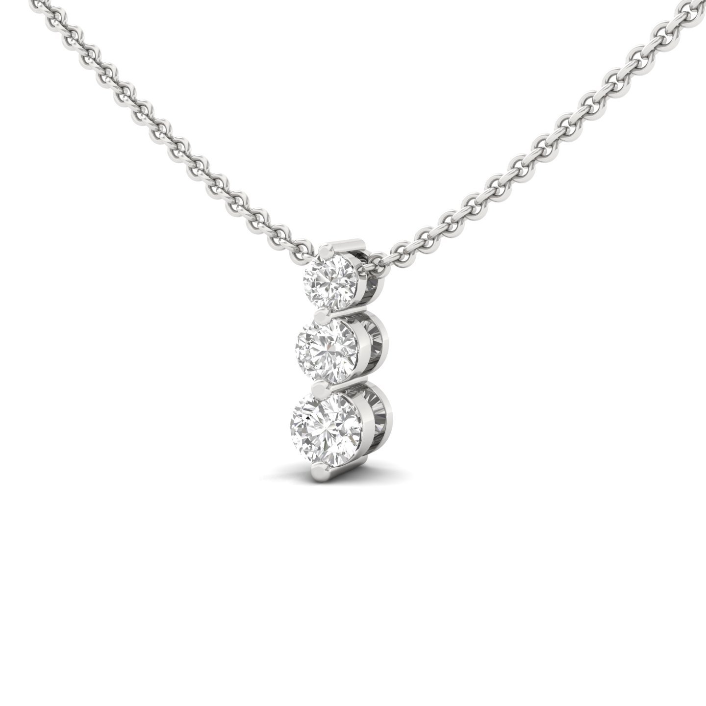 Round Cut Diamond Journey Pendant | 3 Stone Lab Grown CVD Diamond Pendant (Without Chain) | 925 Silver | 10K | 14K | 18K - View 2