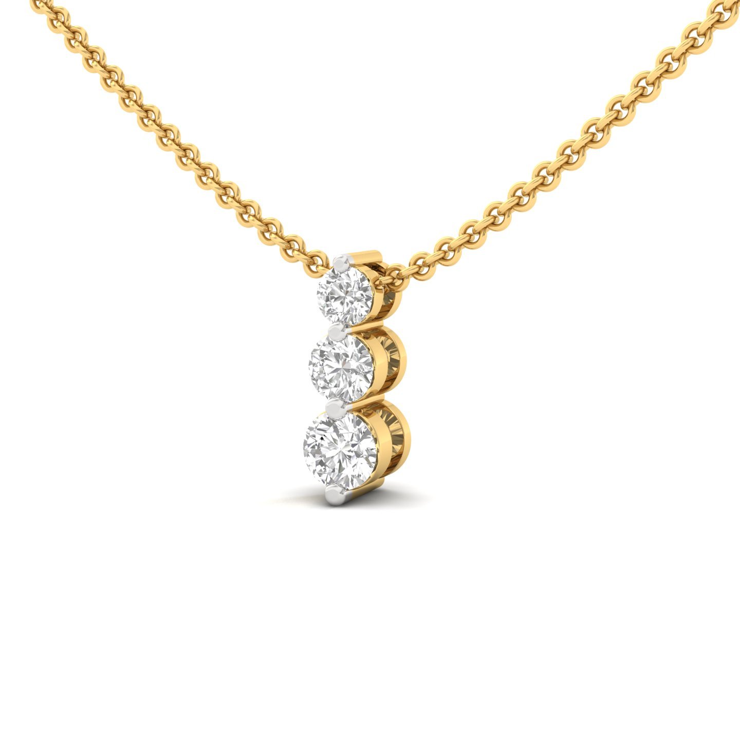 Round Cut Diamond Journey Pendant | 3 Stone Lab Grown CVD Diamond Pendant (Without Chain) | 925 Silver | 10K | 14K | 18K - View 2
