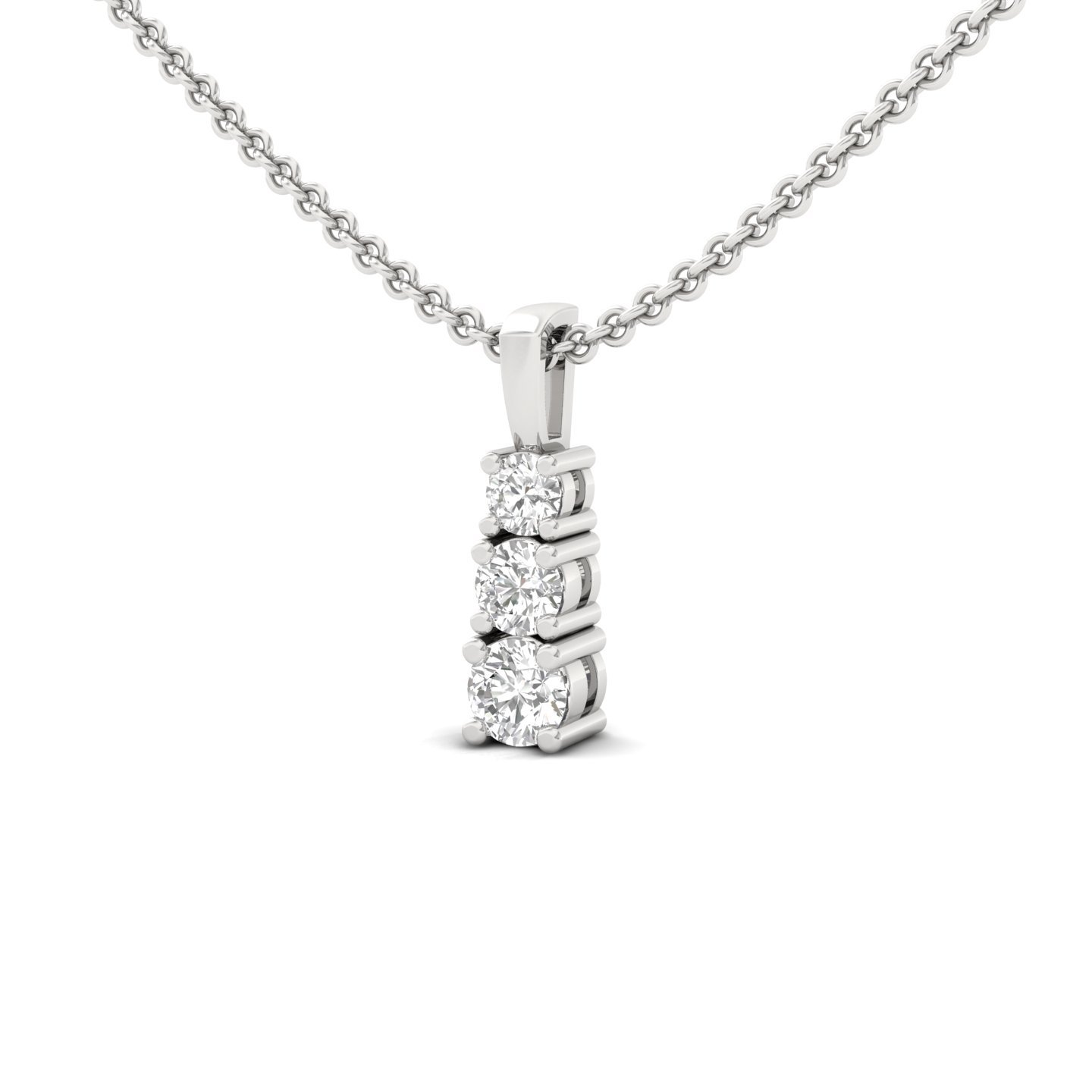Round Cut Diamond Journey Pendant | 3 Stone Lab Grown CVD Diamond (Without Chain) | 925 Silver | 10K | 14K | 18K - View 2