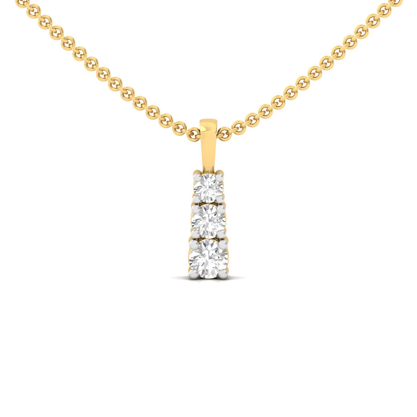 Round Cut Diamond Journey Pendant | 3 Stone Lab Grown CVD Diamond (Without Chain) | 925 Silver | 10K | 14K | 18K - Gold Main View