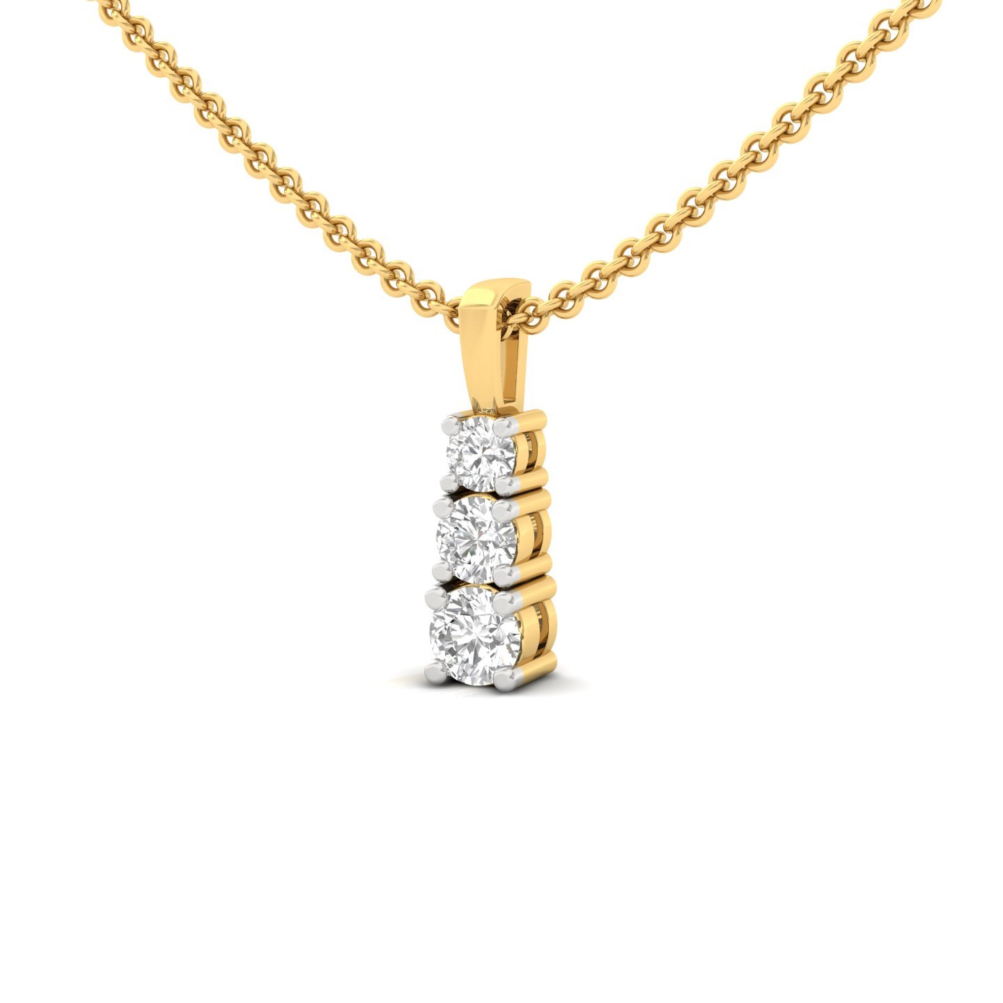 Round Cut Diamond Journey Pendant | 3 Stone Lab Grown CVD Diamond (Without Chain) | 925 Silver | 10K | 14K | 18K - View 2
