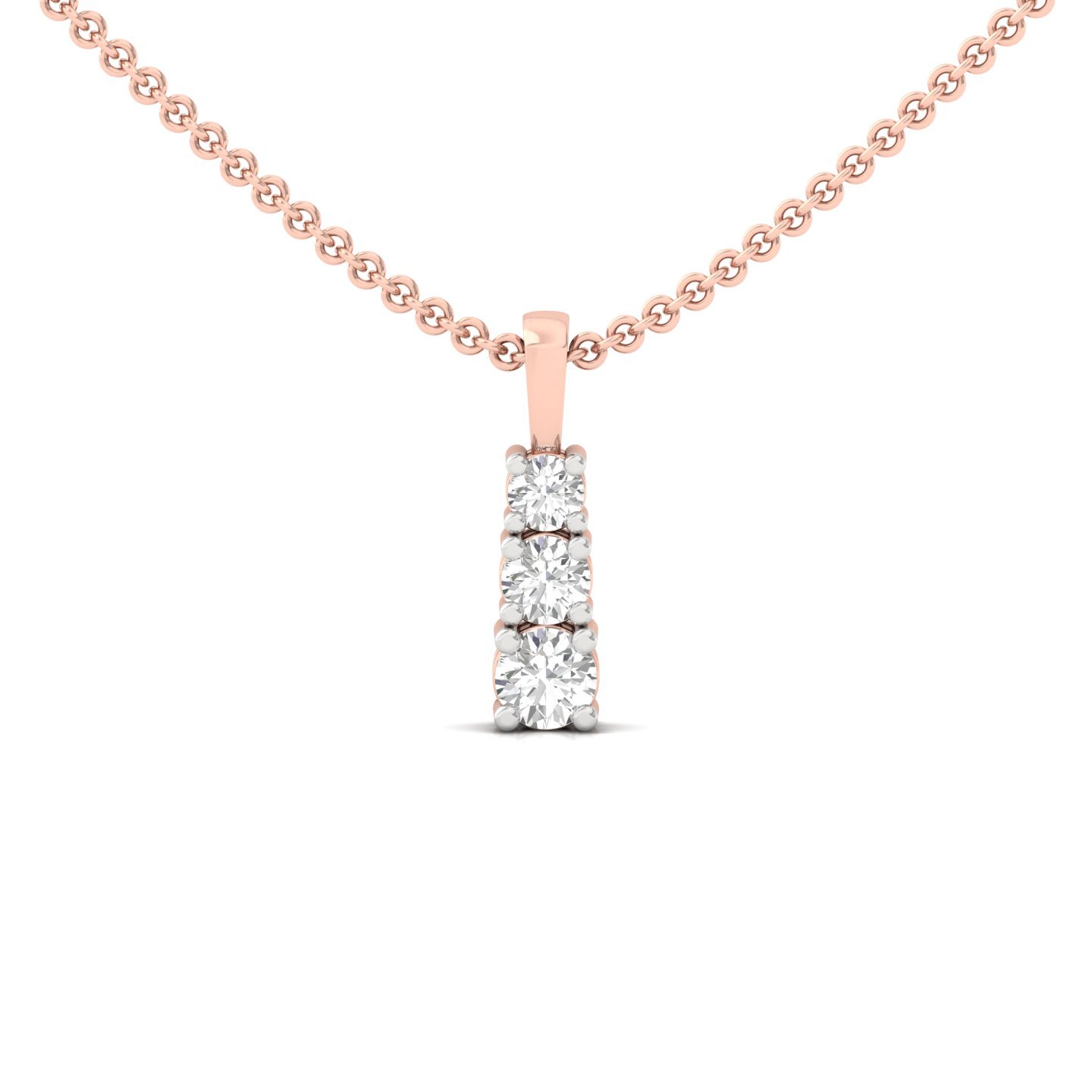 Round Cut Diamond Journey Pendant | 3 Stone Lab Grown CVD Diamond (Without Chain) | 925 Silver | 10K | 14K | 18K - Rose Gold Main View