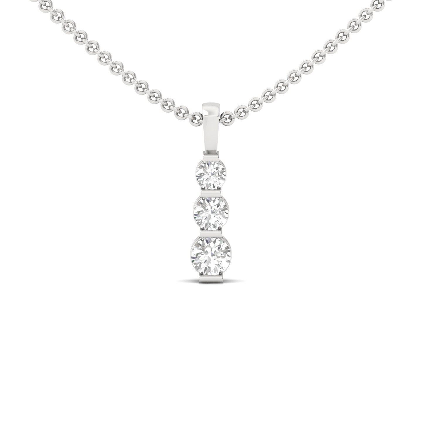 Round Cut Diamond Journey Pendant | Bar Setting Lab Grown CVD Diamond Necklace (Without Chain) | 925 Silver | 10K | 14K | 18K - Main View