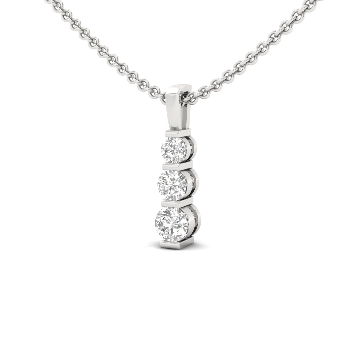 Round Cut Diamond Journey Pendant | Bar Setting Lab Grown CVD Diamond Necklace (Without Chain) | 925 Silver | 10K | 14K | 18K - View 2