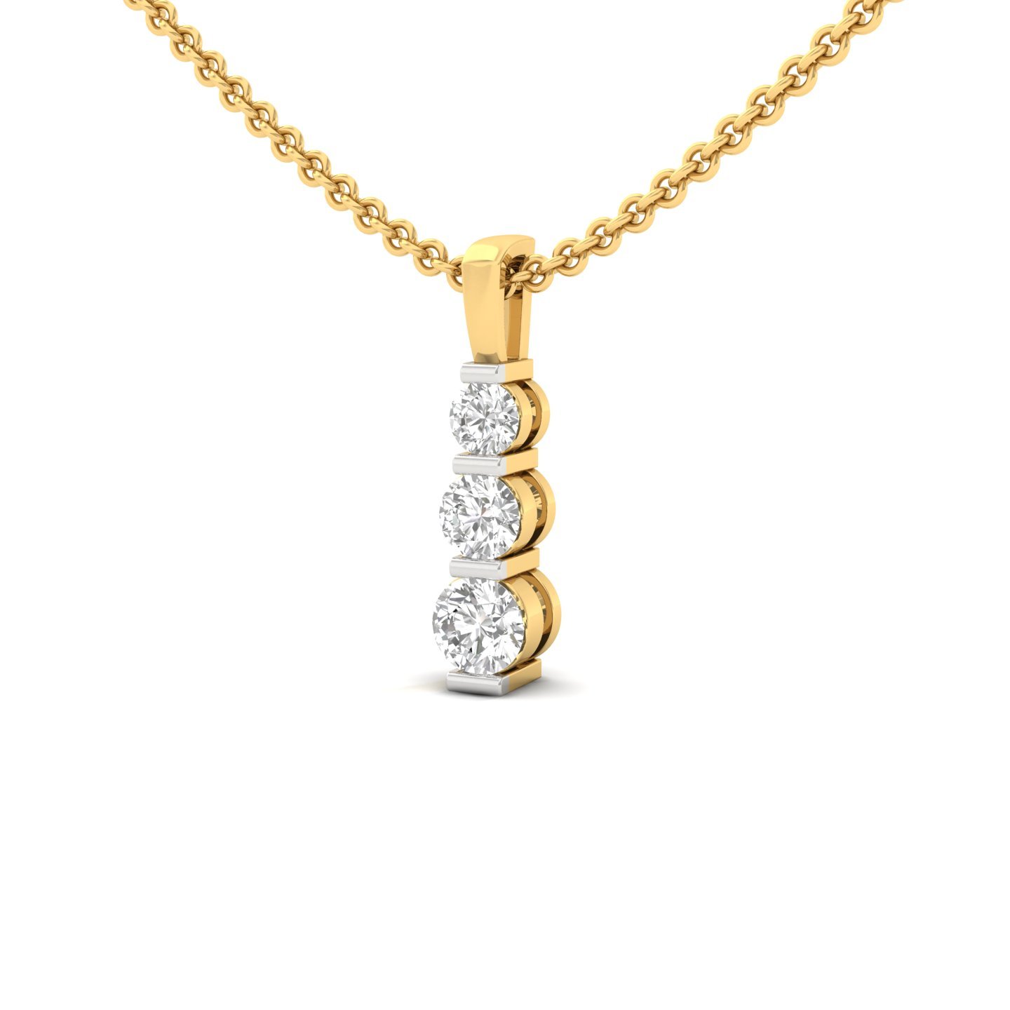Round Cut Diamond Journey Pendant | Bar Setting Lab Grown CVD Diamond Necklace (Without Chain) | 925 Silver | 10K | 14K | 18K - View 2