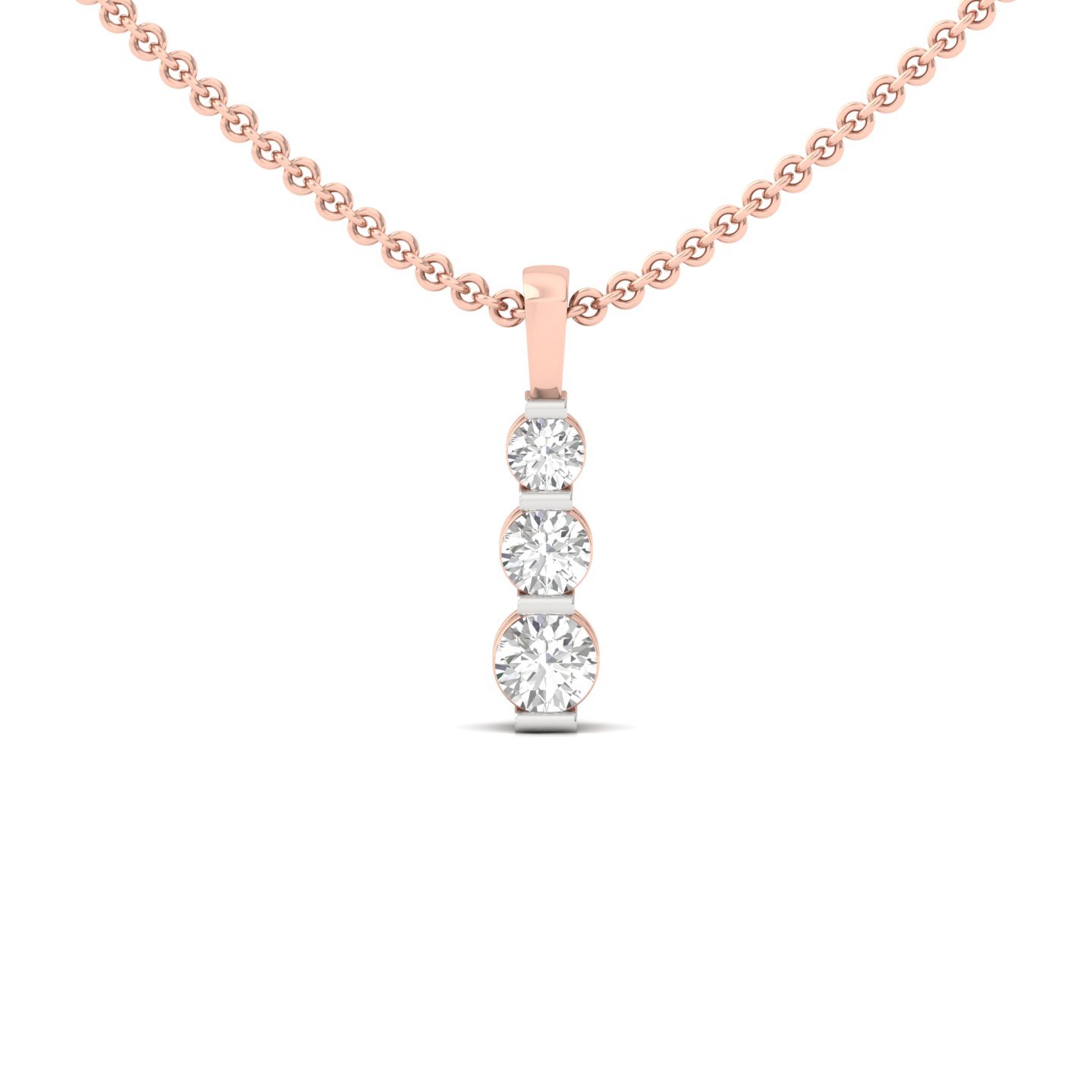 Round Cut Diamond Journey Pendant | Bar Setting Lab Grown CVD Diamond Necklace (Without Chain) | 925 Silver | 10K | 14K | 18K - Rose Gold Main View