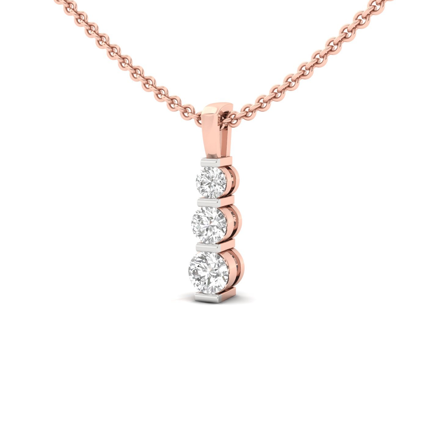 Round Cut Diamond Journey Pendant | Bar Setting Lab Grown CVD Diamond Necklace (Without Chain) | 925 Silver | 10K | 14K | 18K - View 2