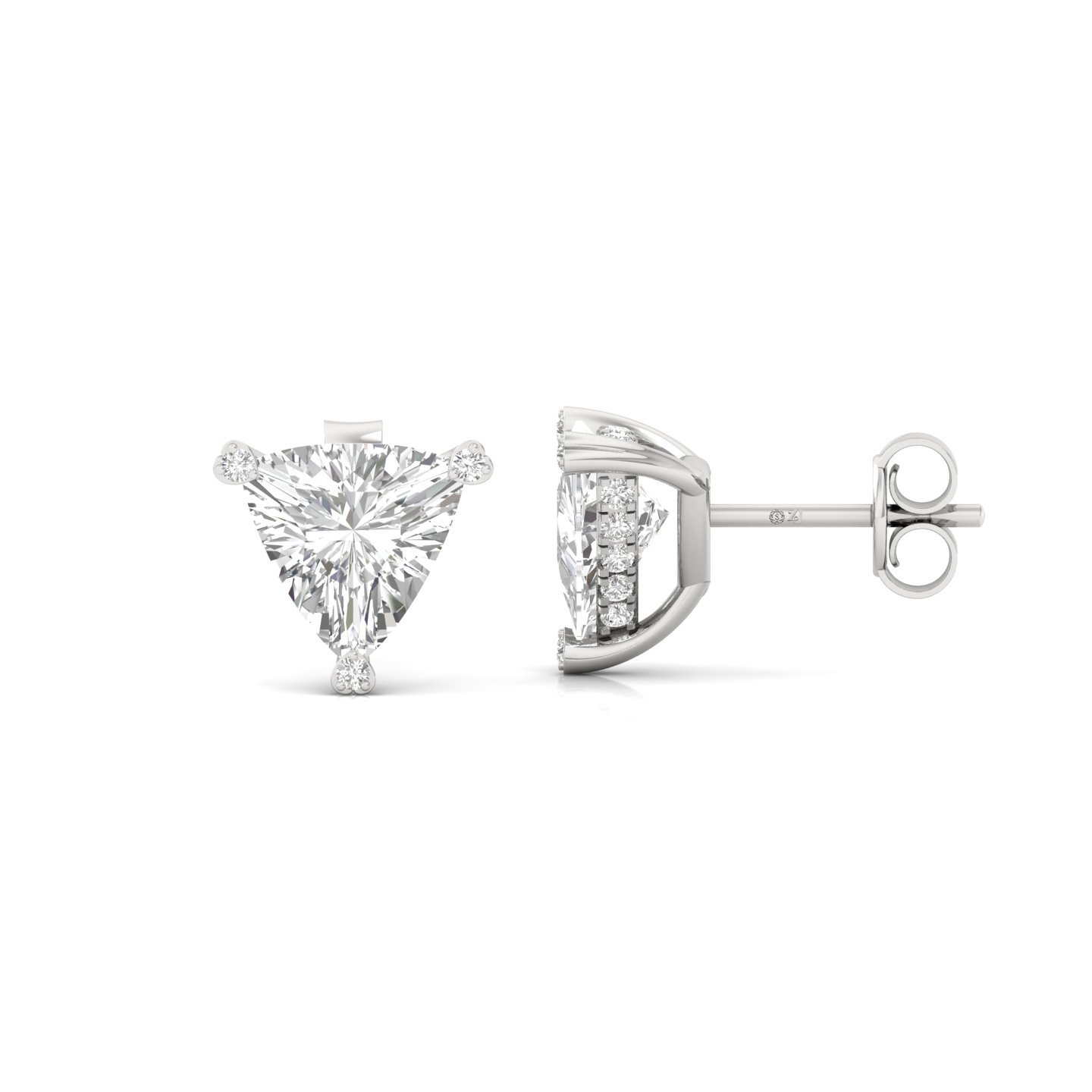 Trillion Cut Diamond Stud Earrings (1 Pair) | Lab Grown CVD Diamond Solitaire Earrings | 925 Silver | 10K | 14K | 18K - Main View