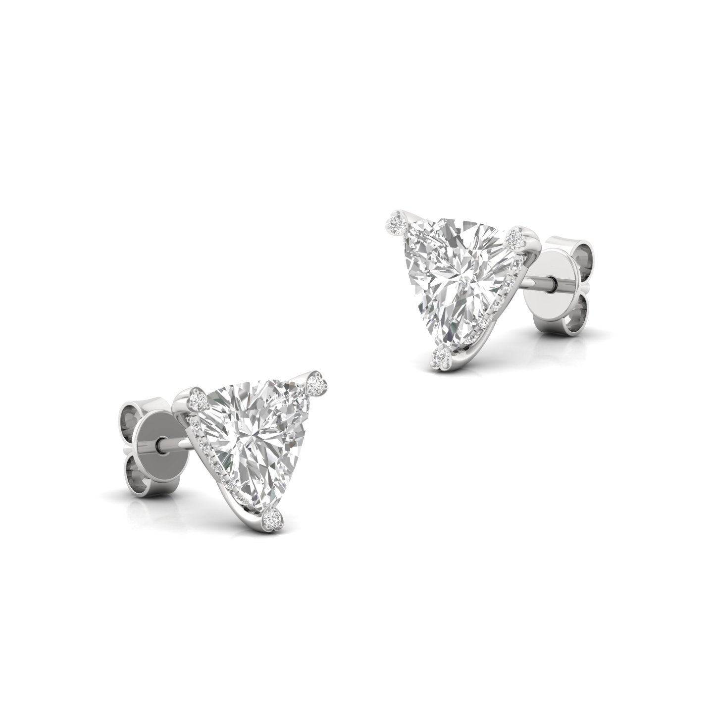 Trillion Cut Diamond Stud Earrings (1 Pair) | Lab Grown CVD Diamond Solitaire Earrings | 925 Silver | 10K | 14K | 18K - View 3